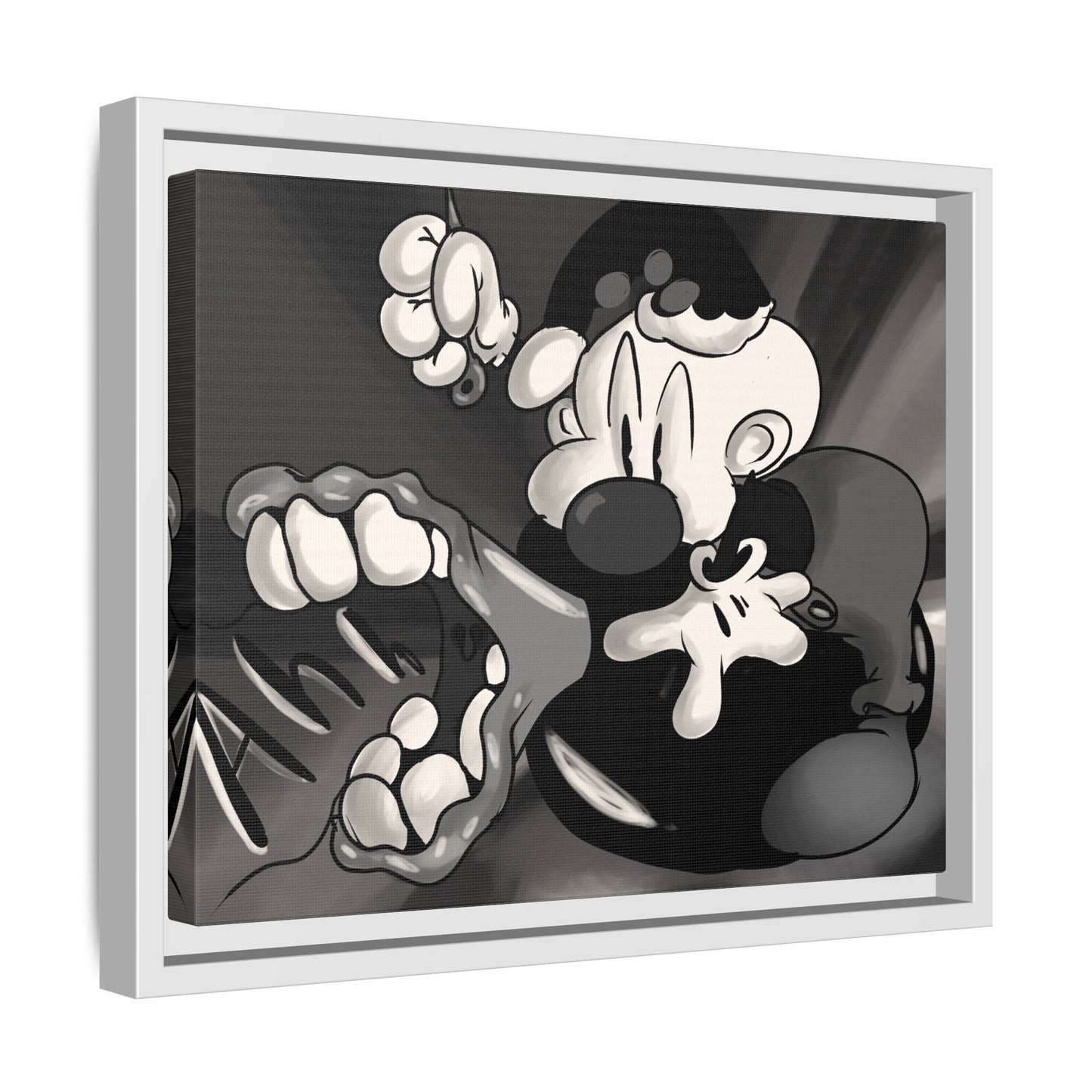 Screaming Circus  Matte Canvas Framed Art — Monochrome Retro Character Print