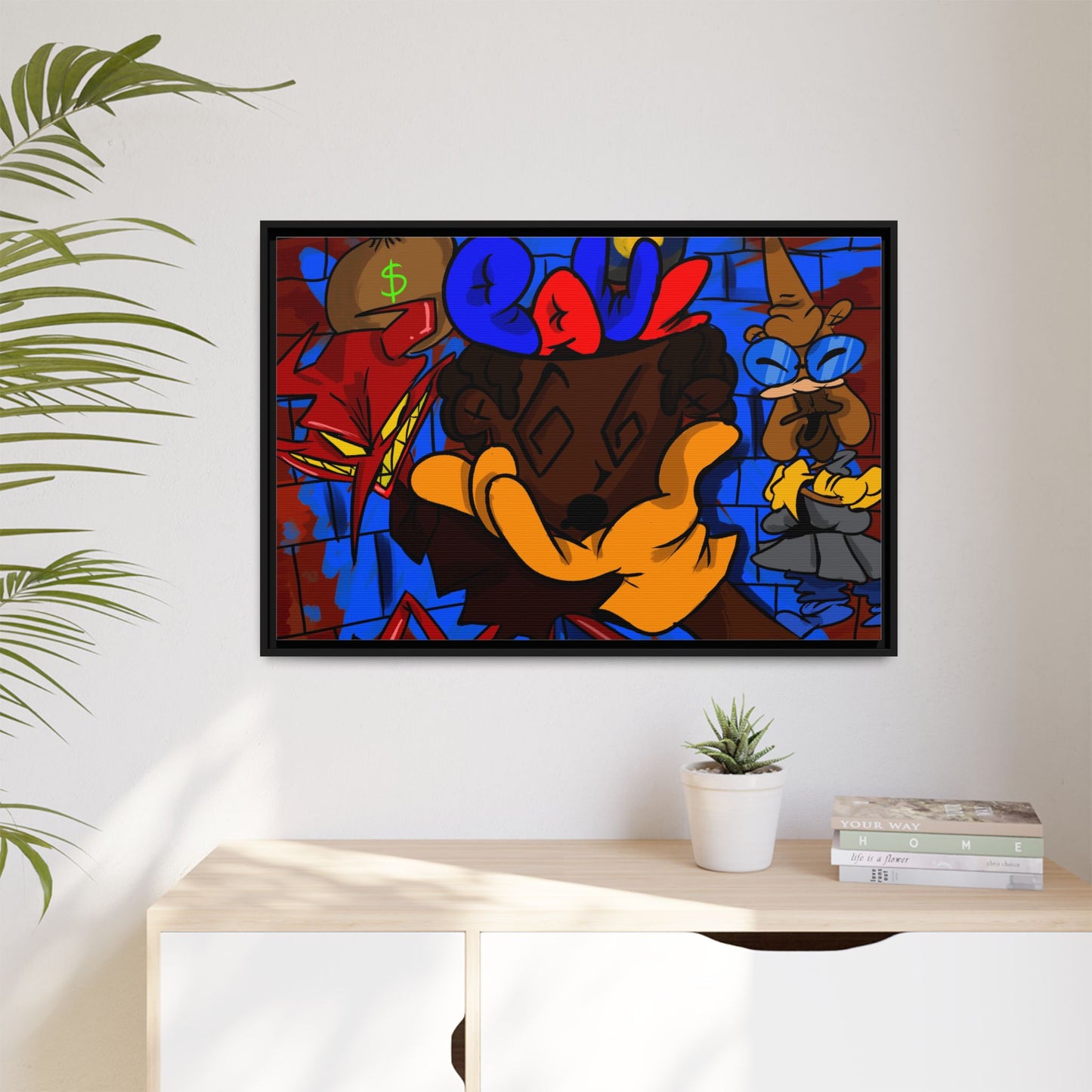Head Space Hustle Framed Matte Canvas Print — Colorful Urban Graffiti Art