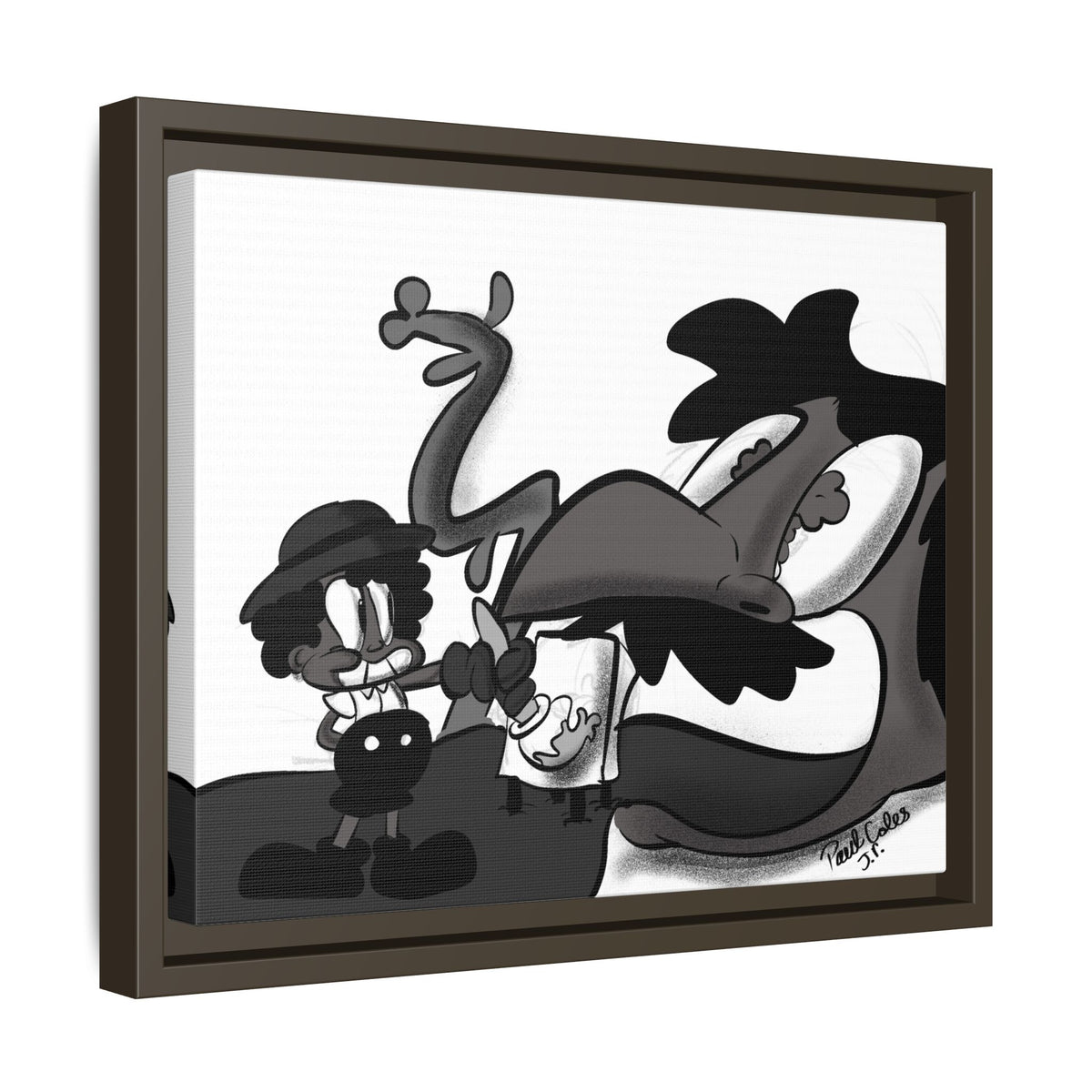 Jack & The Bean Stalk  Matte Canvas Framed Art — Monochrome Retro Character Print