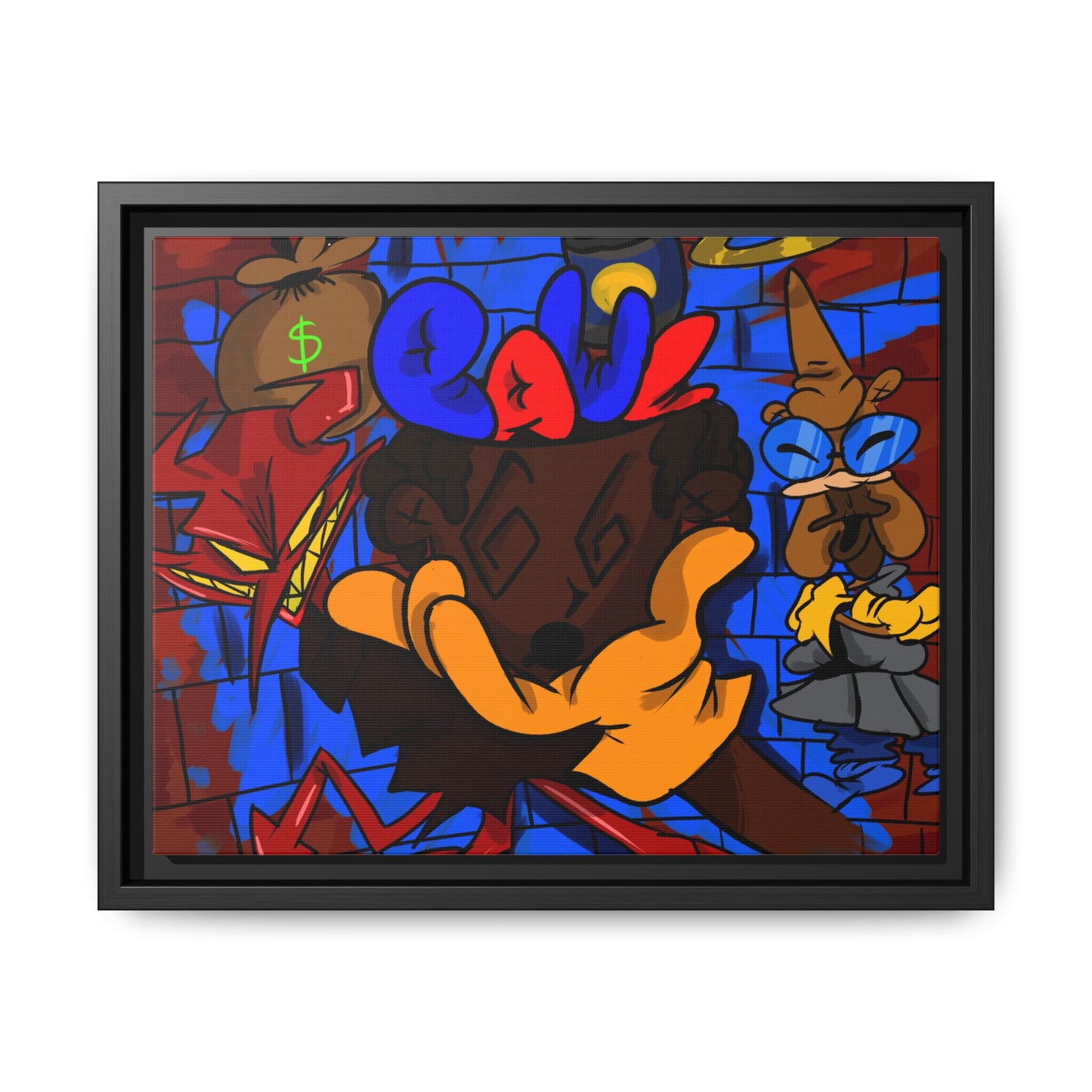 Head Space Hustle Framed Matte Canvas Print — Colorful Urban Graffiti Art