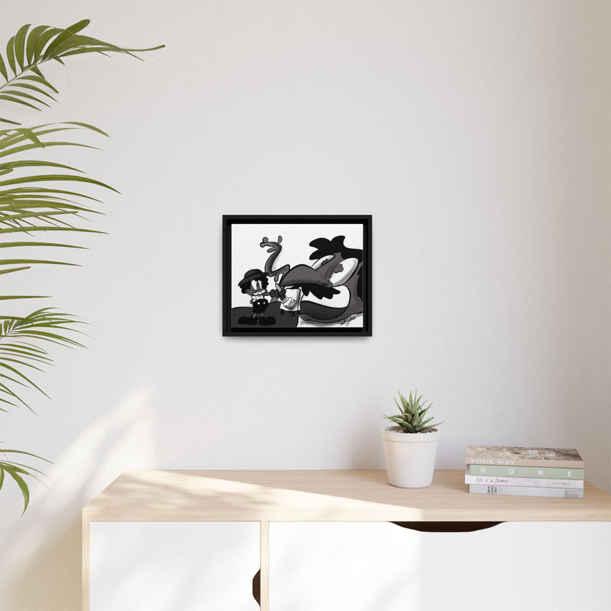 Jack & The Bean Stalk  Matte Canvas Framed Art — Monochrome Retro Character Print