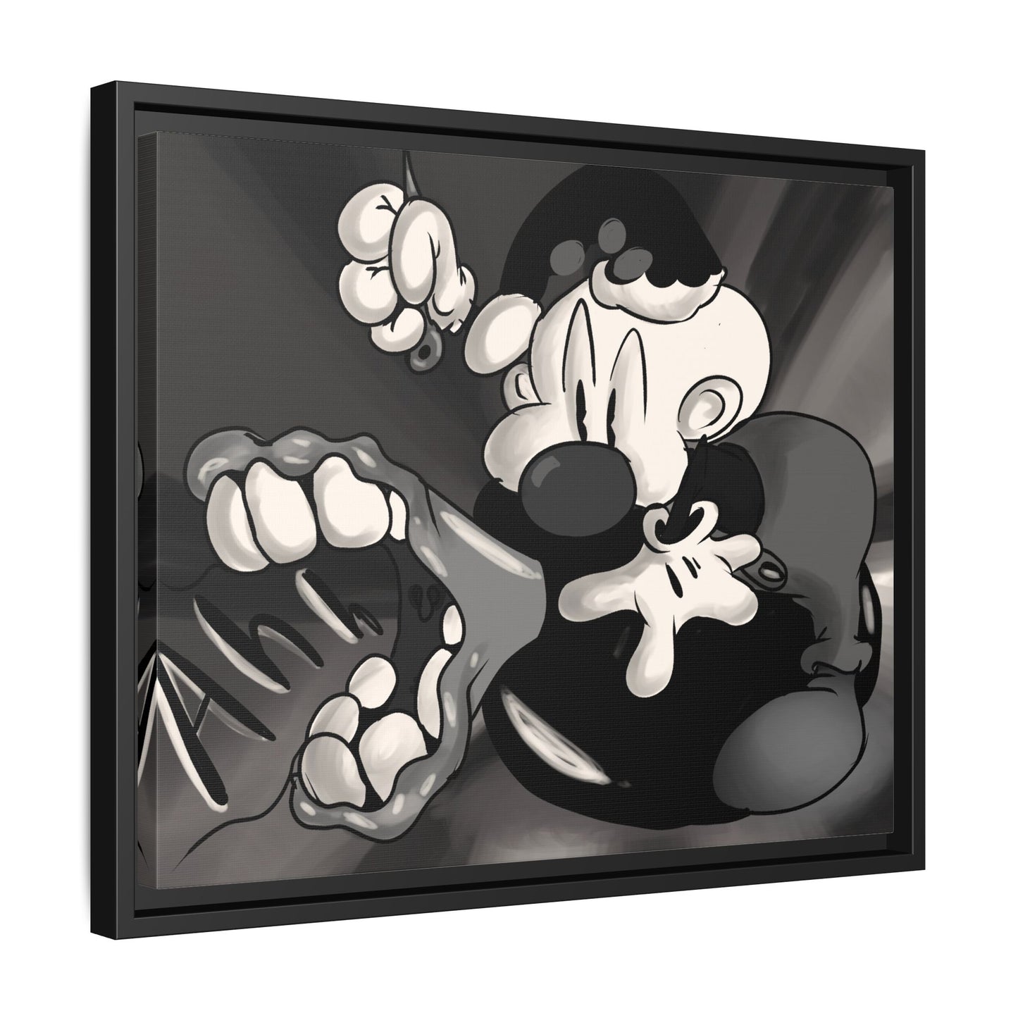 Screaming Circus  Matte Canvas Framed Art — Monochrome Retro Character Print