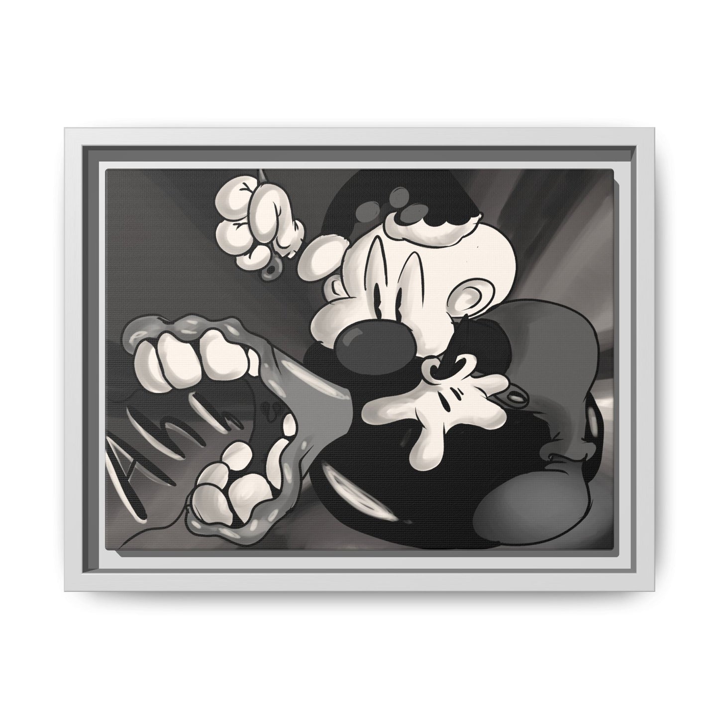 Screaming Circus  Matte Canvas Framed Art — Monochrome Retro Character Print
