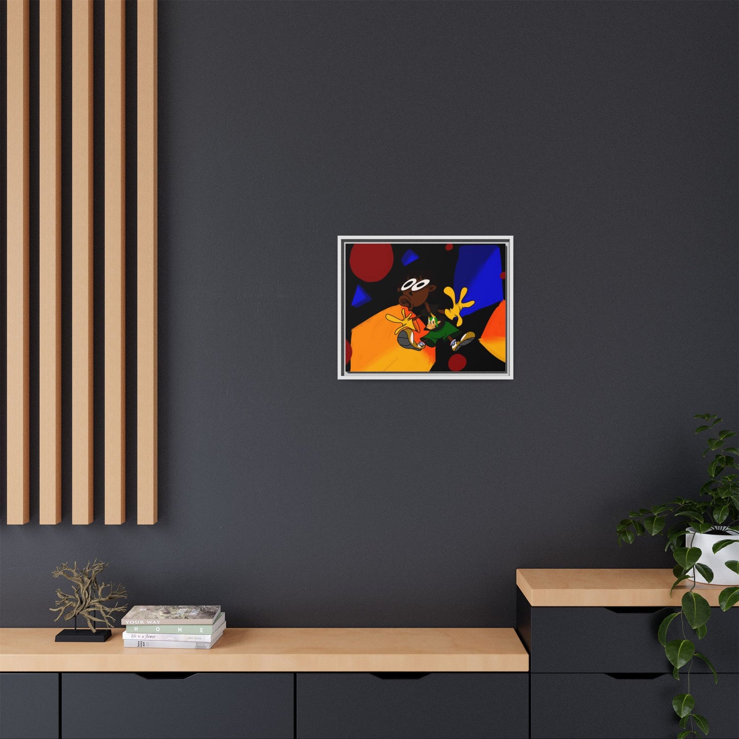 Gravity Colorful Cartoon Art Print — Framed Matte Canvas