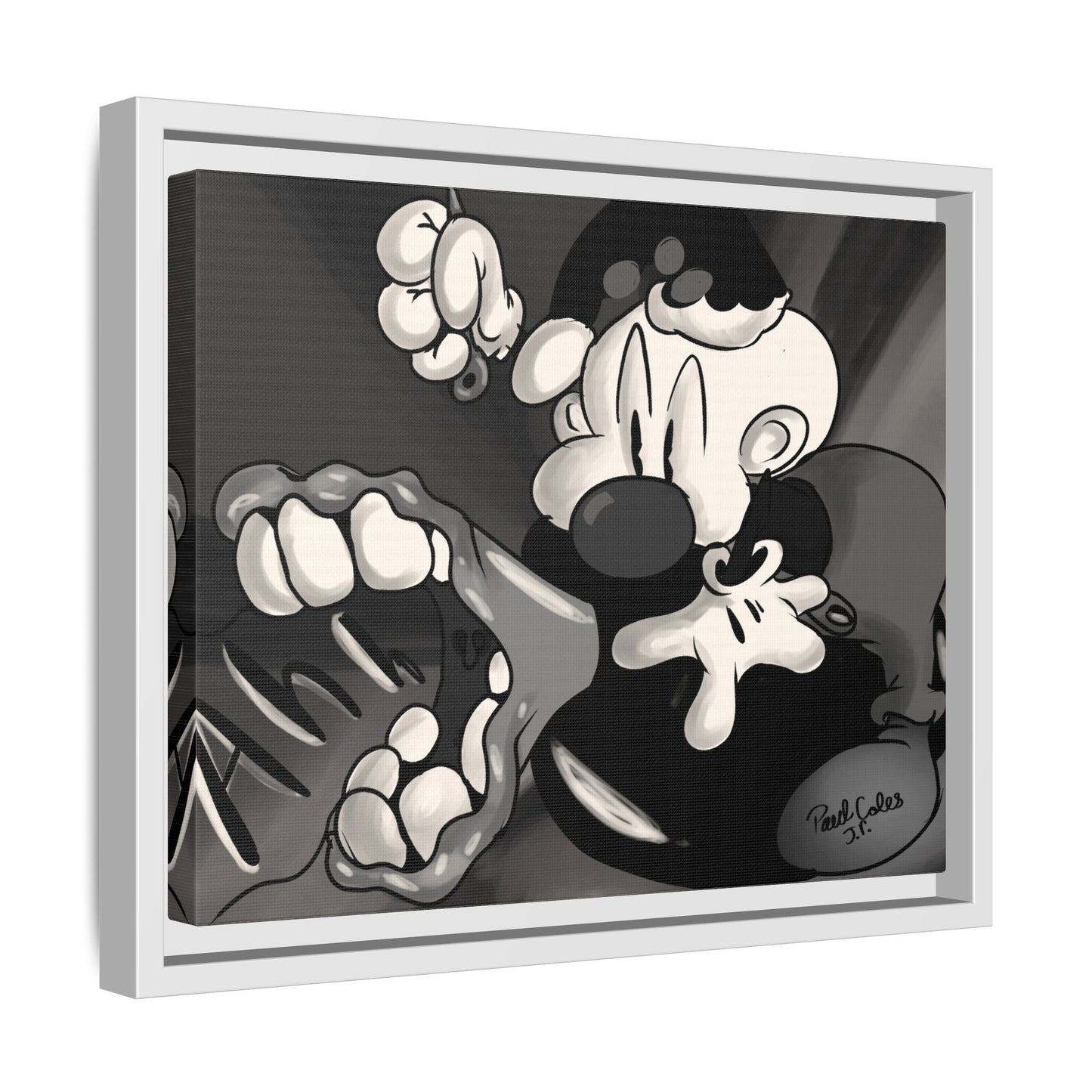 Screaming Circus  Matte Canvas Framed Art — Monochrome Retro Character Print