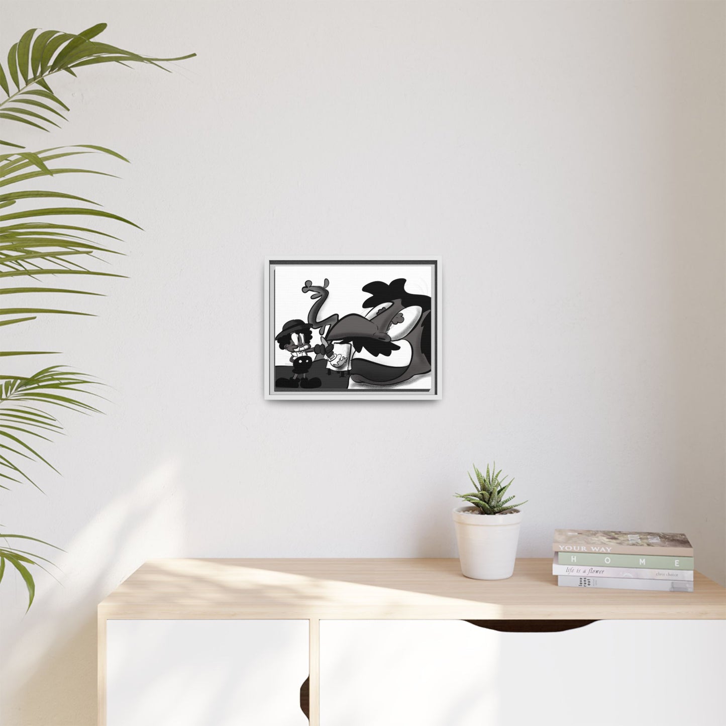 Jack & The Bean Stalk  Matte Canvas Framed Art — Monochrome Retro Character Print