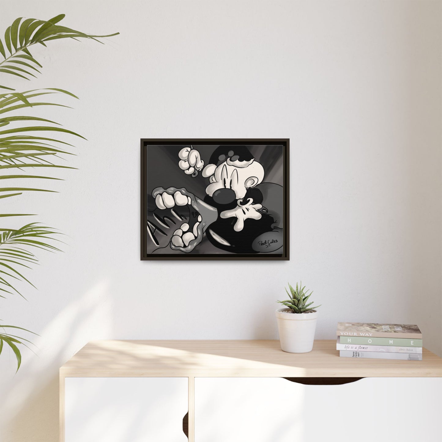 Screaming Circus  Matte Canvas Framed Art — Monochrome Retro Character Print