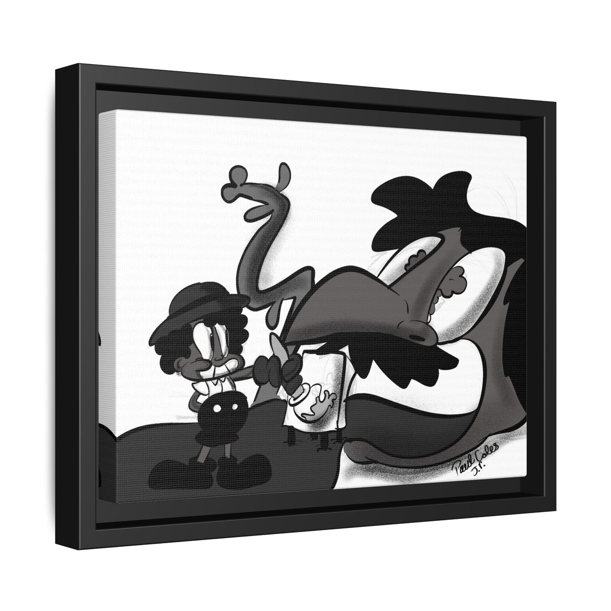 Jack & The Bean Stalk  Matte Canvas Framed Art — Monochrome Retro Character Print