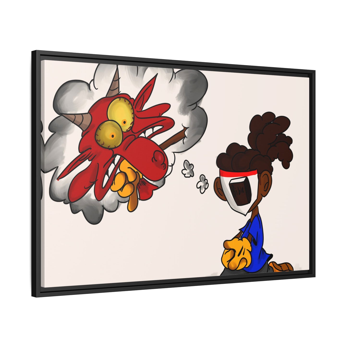 Power of Prayer Framed Matte Canvas Art — Cartoon Kid Imagining a Red Dragon