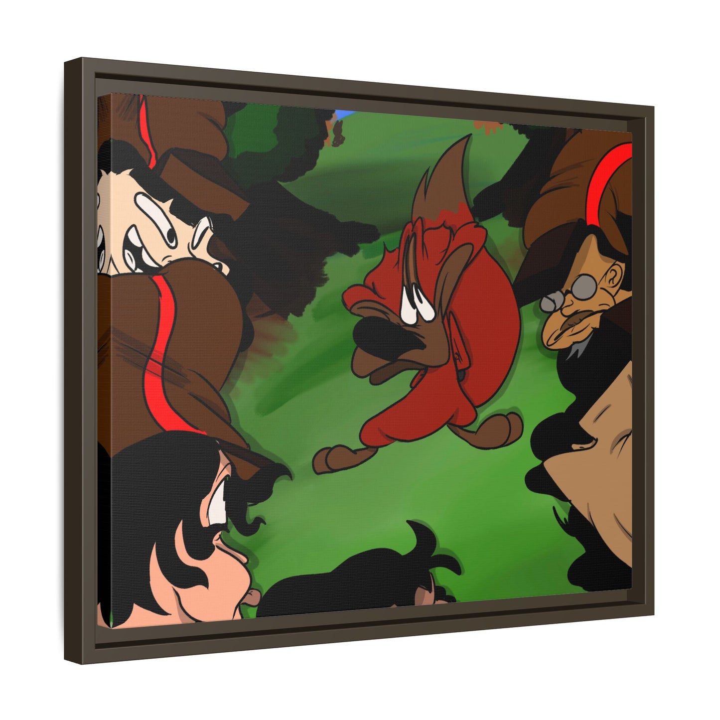 Hunting Season Framed Matte Canvas Art — Vintage Cartoon Band of Pirates Illustration