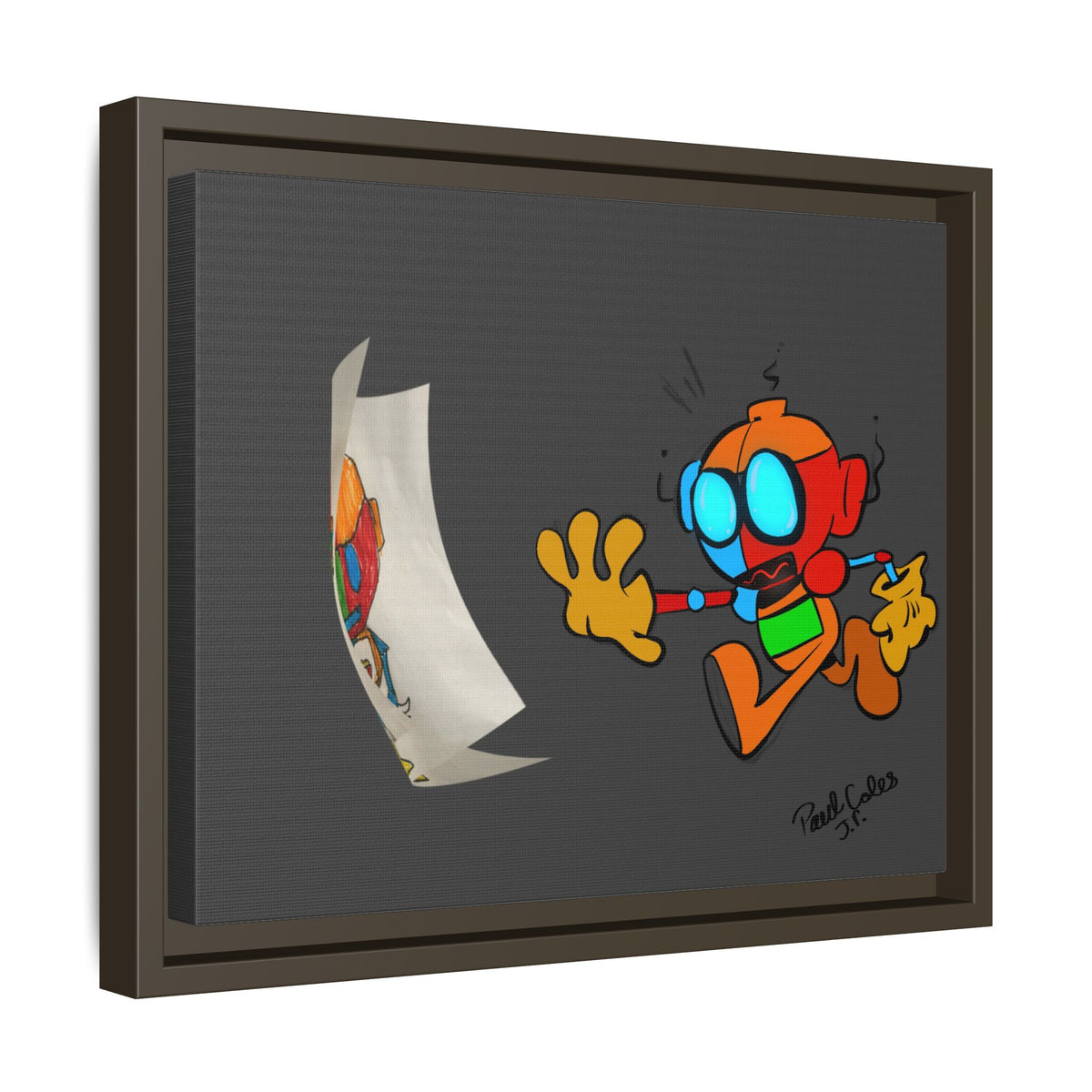 Android  Irony Framed Matte Canvas Art — Colorful Cartoon Robot Print