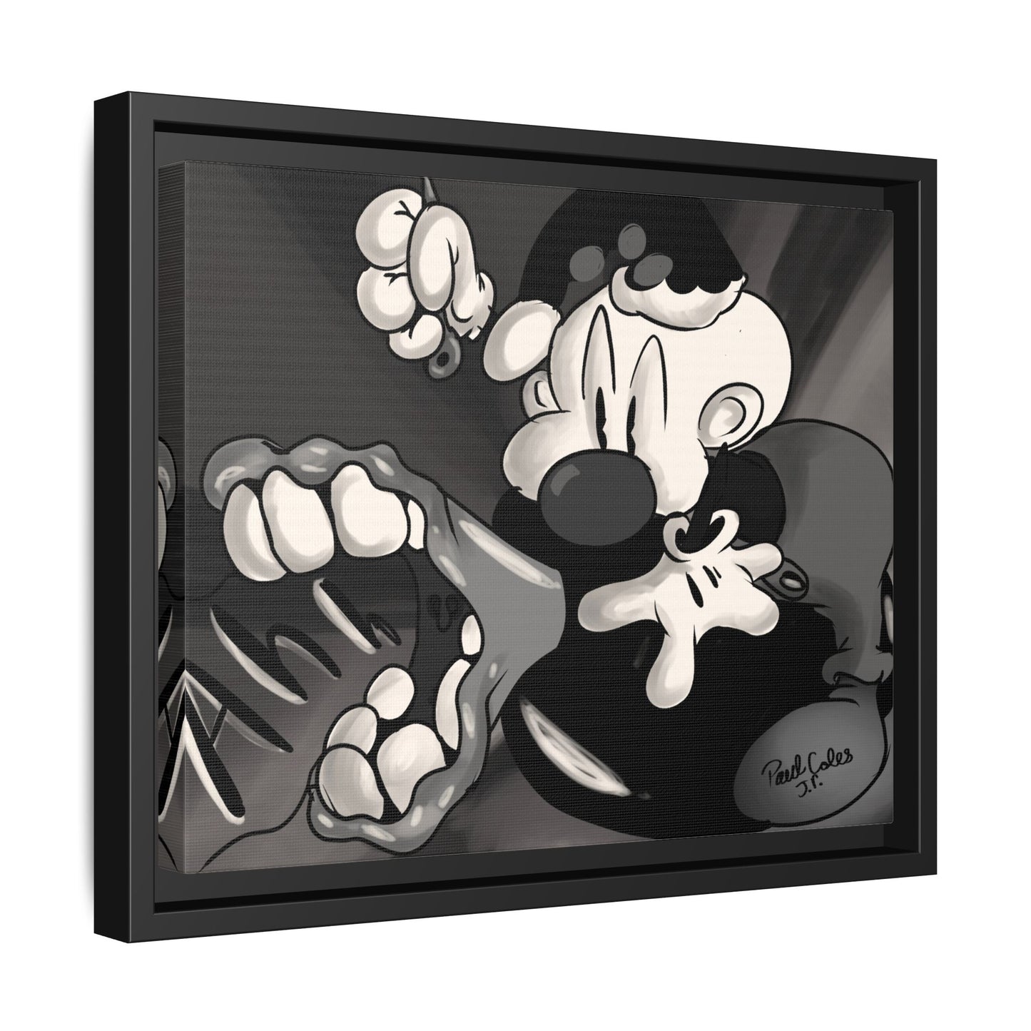 Screaming Circus  Matte Canvas Framed Art — Monochrome Retro Character Print