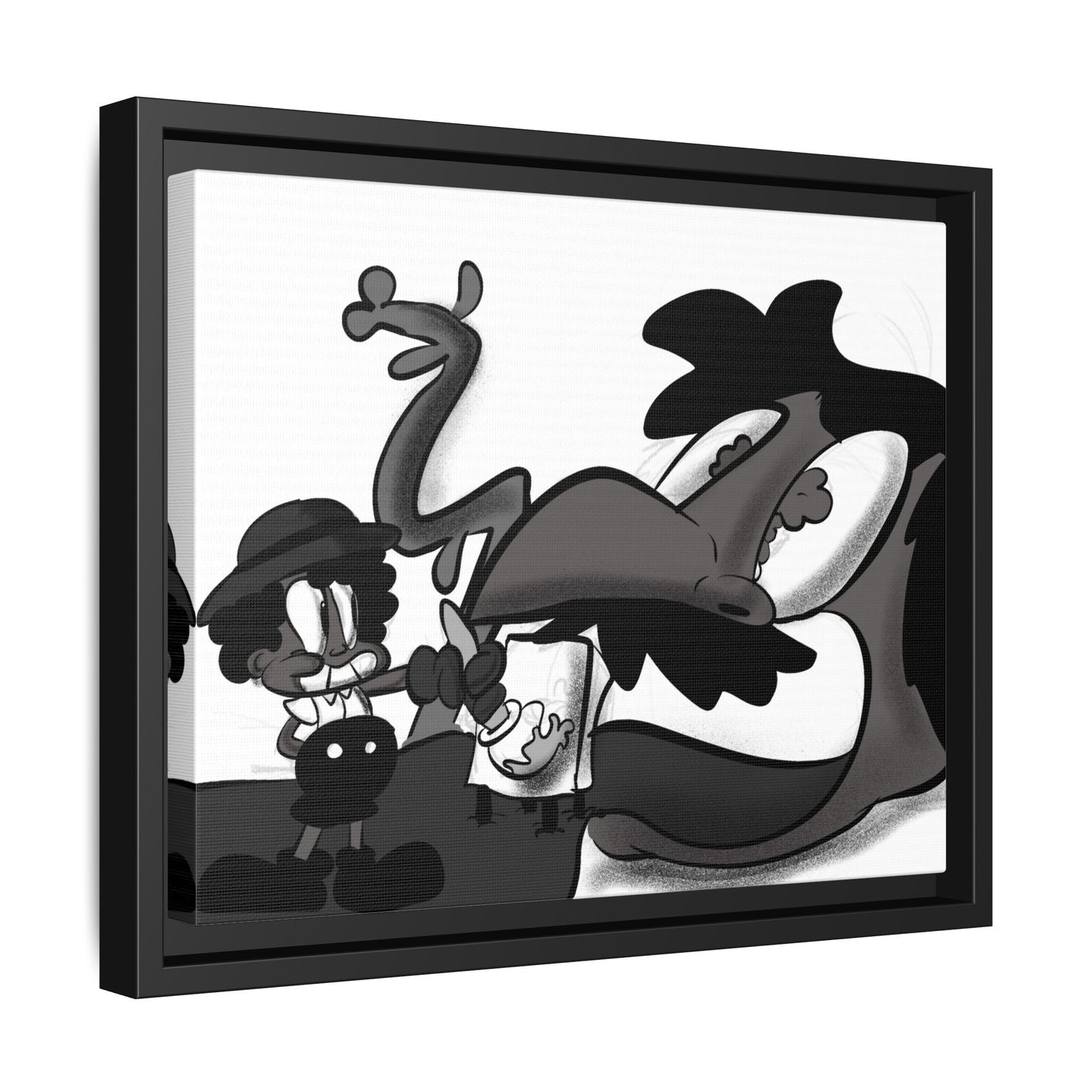 Jack & The Bean Stalk  Matte Canvas Framed Art — Monochrome Retro Character Print
