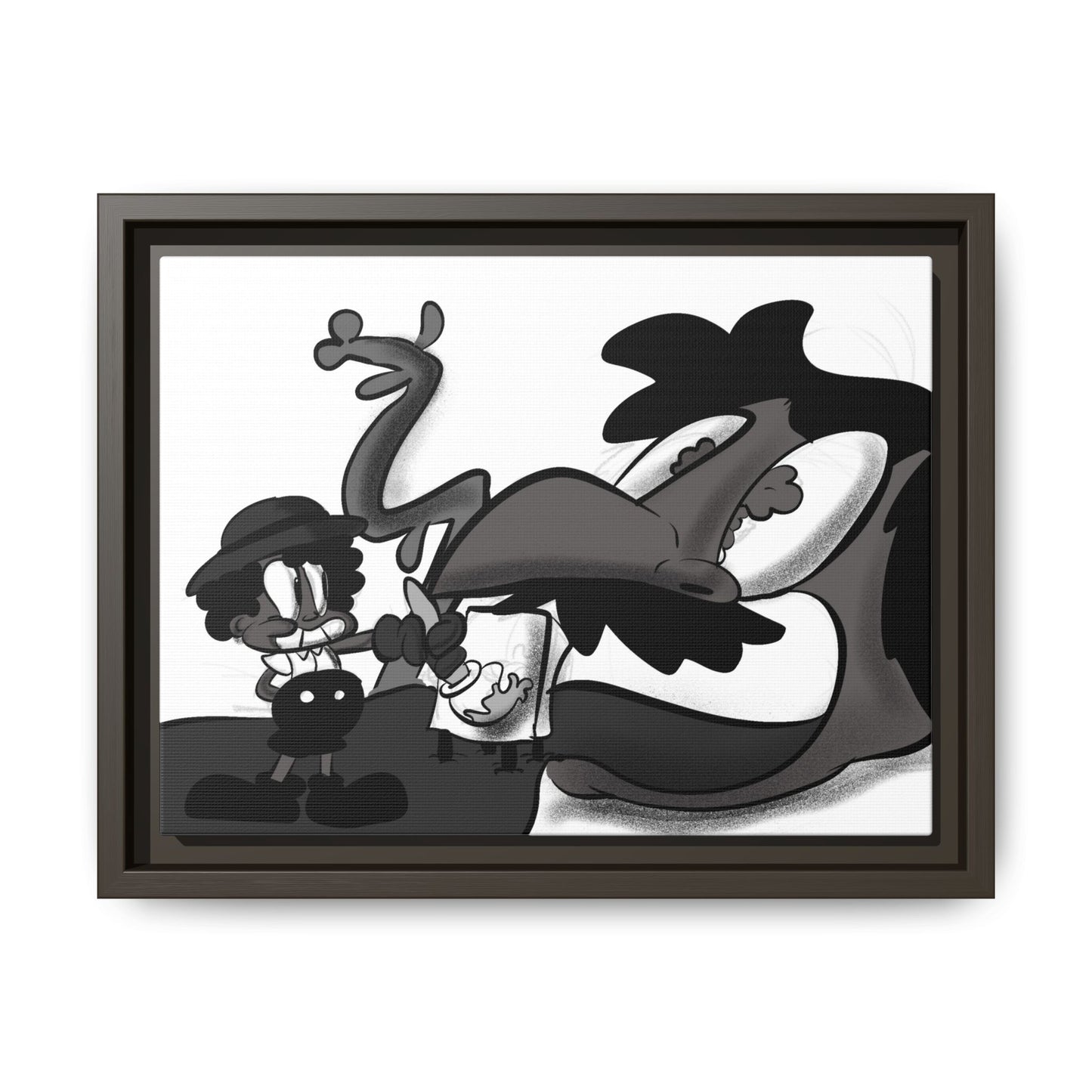 Jack & The Bean Stalk  Matte Canvas Framed Art — Monochrome Retro Character Print