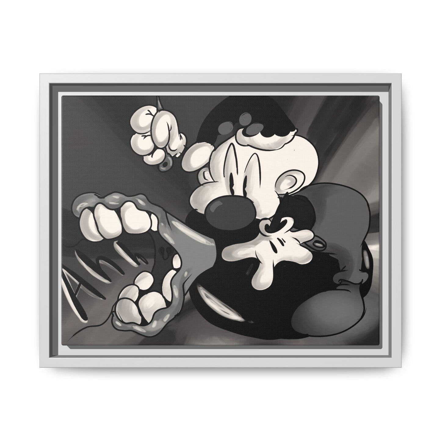 Screaming Circus  Matte Canvas Framed Art — Monochrome Retro Character Print