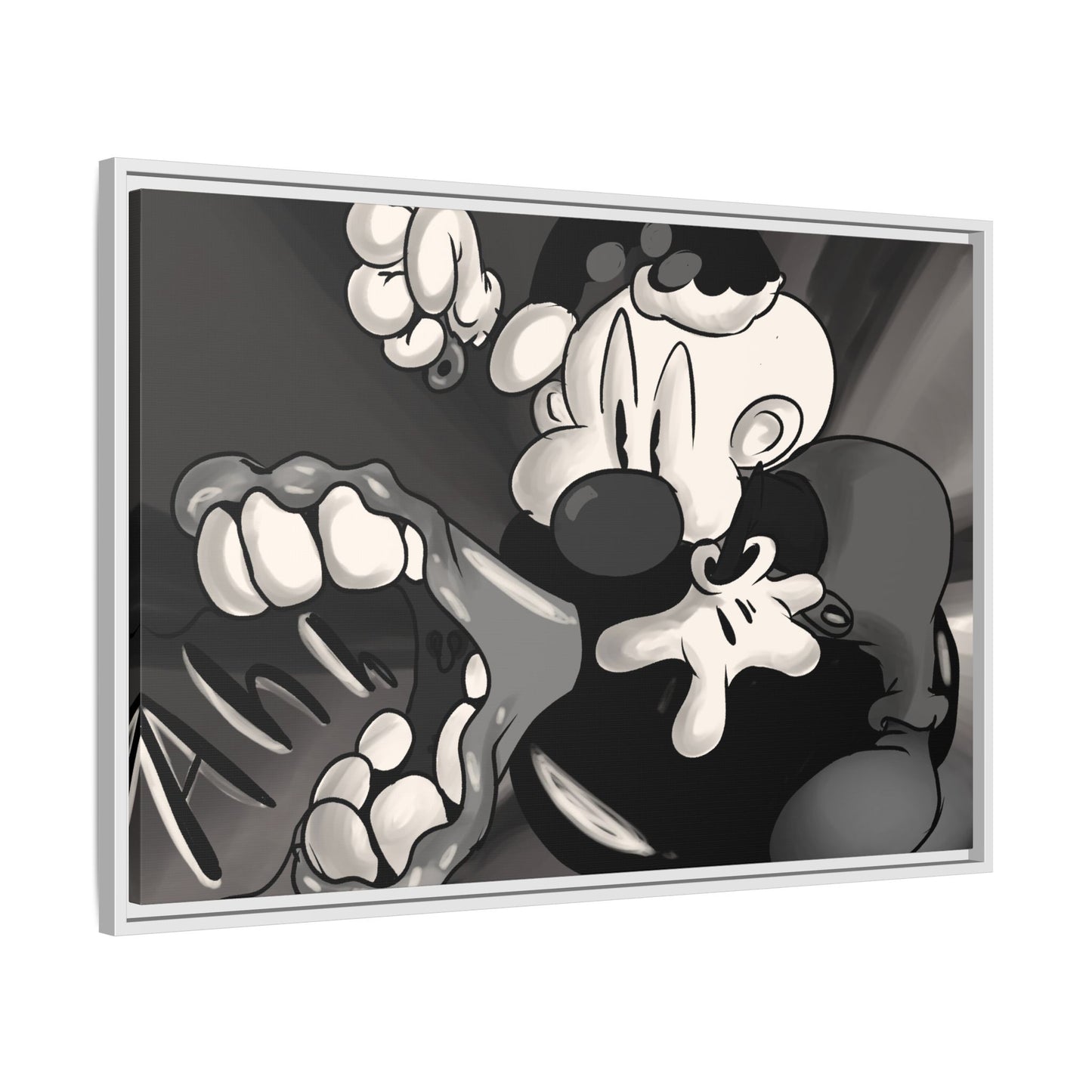 Screaming Circus  Matte Canvas Framed Art — Monochrome Retro Character Print