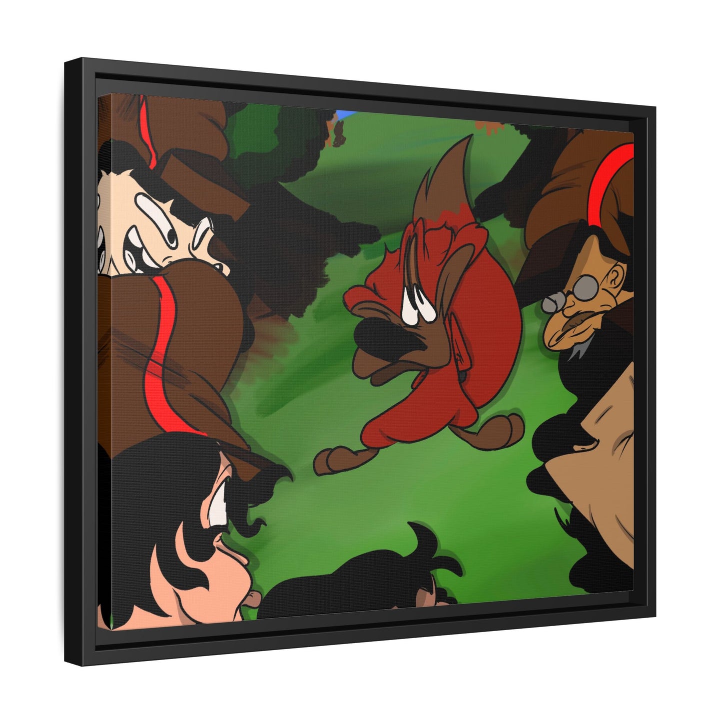 Hunting Season Framed Matte Canvas Art — Vintage Cartoon Band of Pirates Illustration