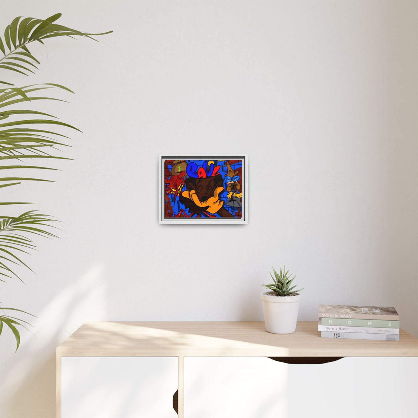 Head Space Hustle Framed Matte Canvas Print — Colorful Urban Graffiti Art