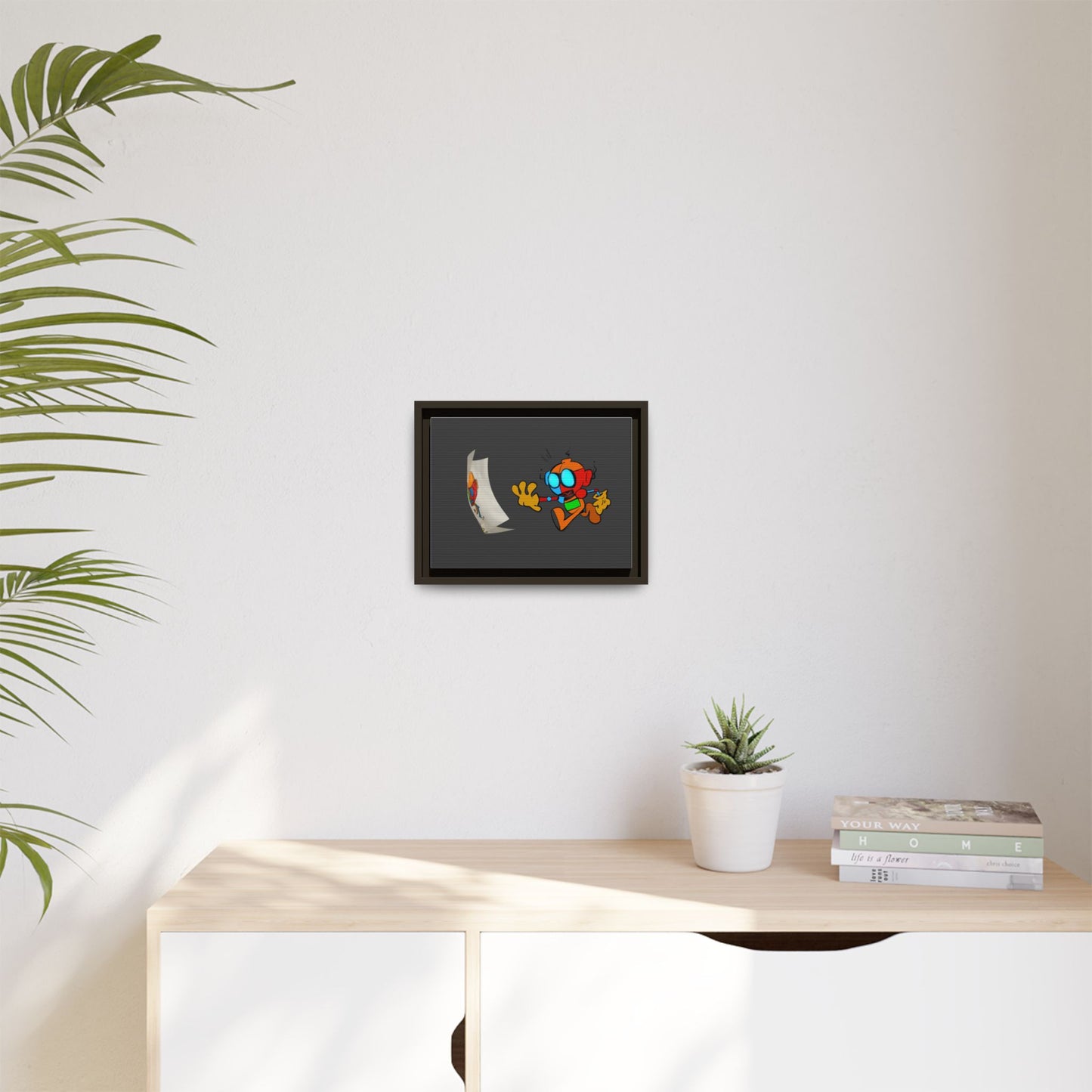 Android  Irony Framed Matte Canvas Art — Colorful Cartoon Robot Print