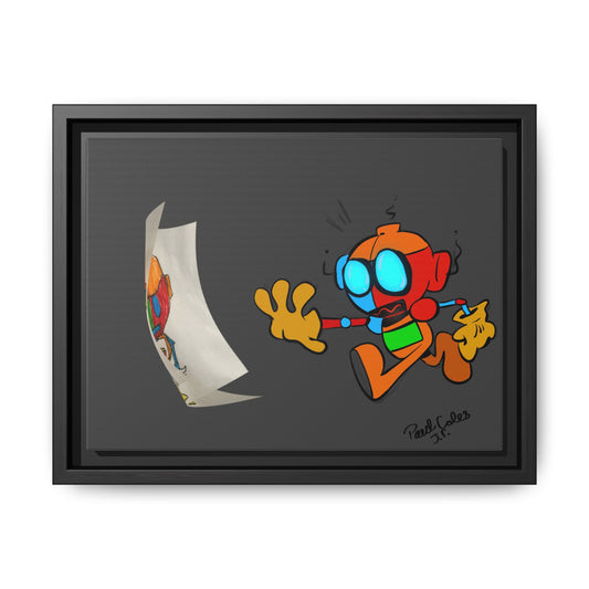 Android  Irony Framed Matte Canvas Art — Colorful Cartoon Robot Print