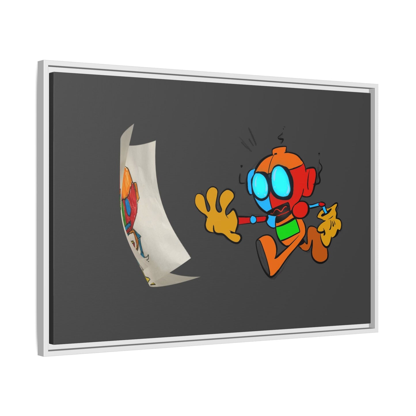 Android  Irony Framed Matte Canvas Art — Colorful Cartoon Robot Print