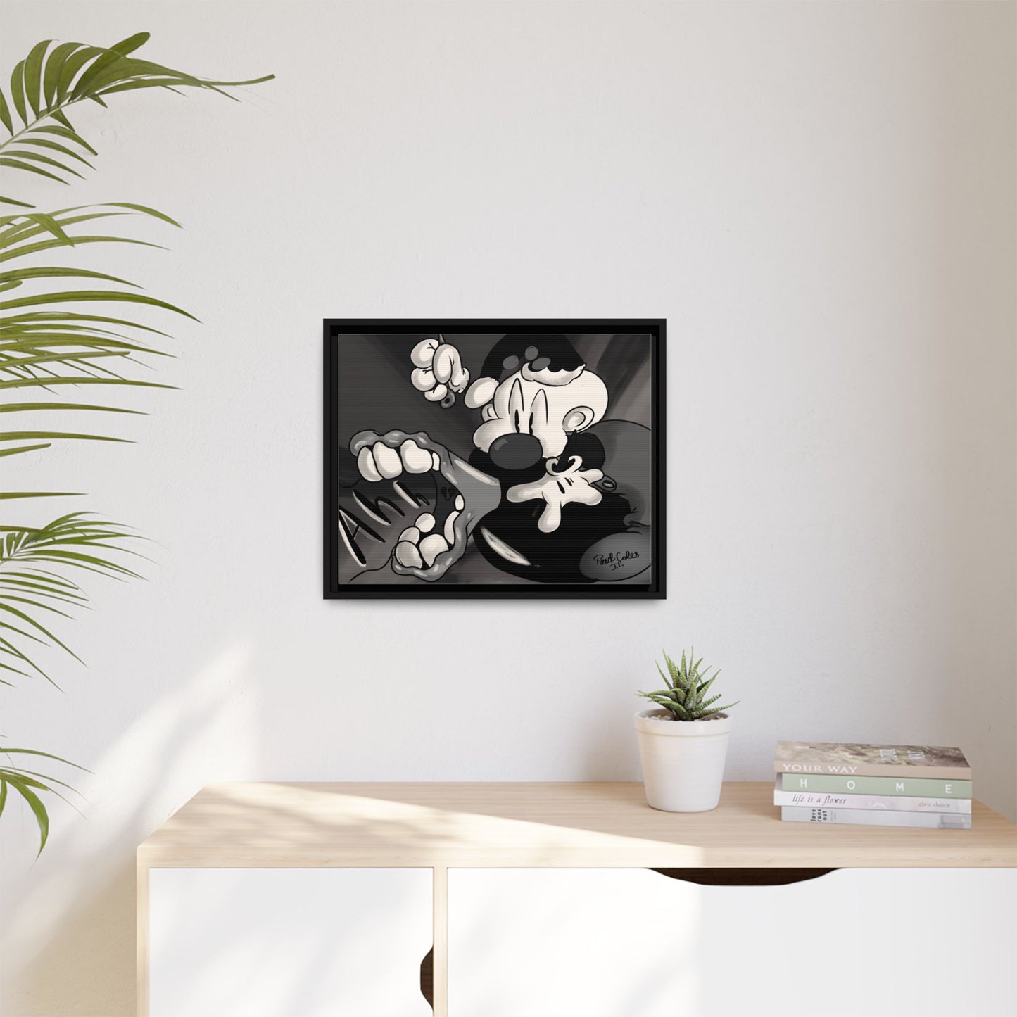 Screaming Circus  Matte Canvas Framed Art — Monochrome Retro Character Print