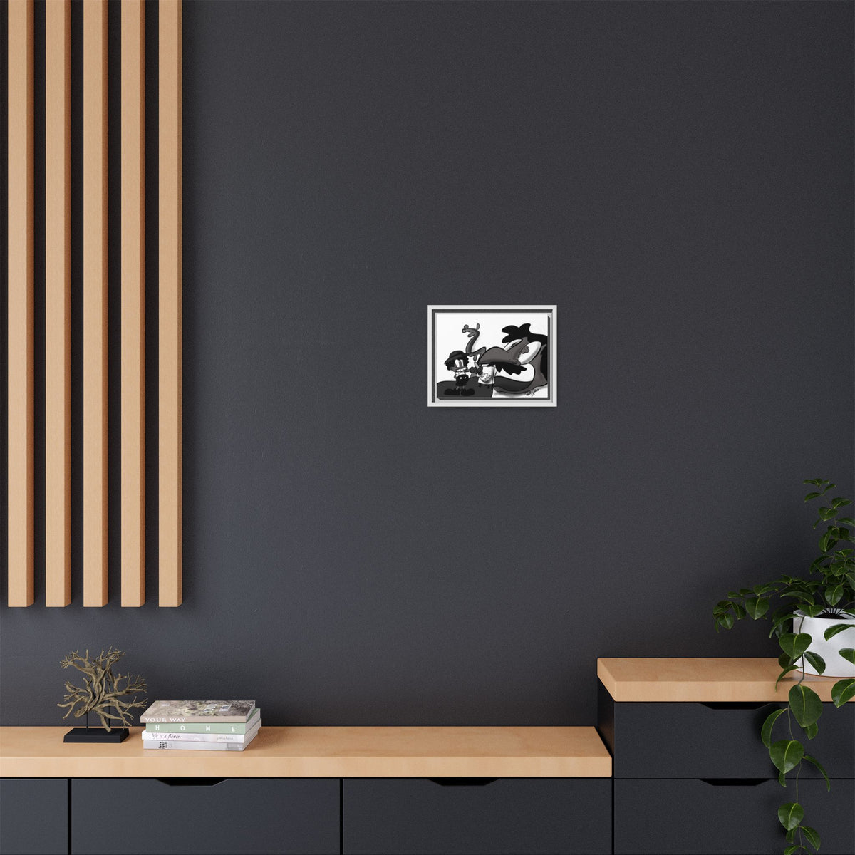 Jack & The Bean Stalk  Matte Canvas Framed Art — Monochrome Retro Character Print