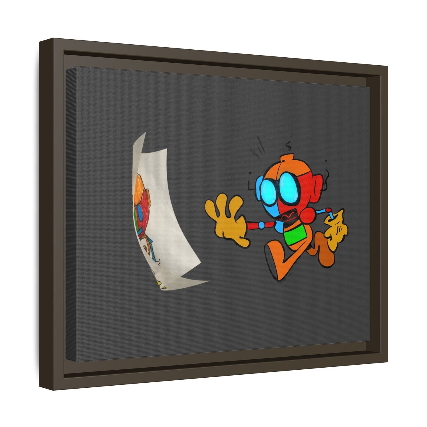 Android  Irony Framed Matte Canvas Art — Colorful Cartoon Robot Print