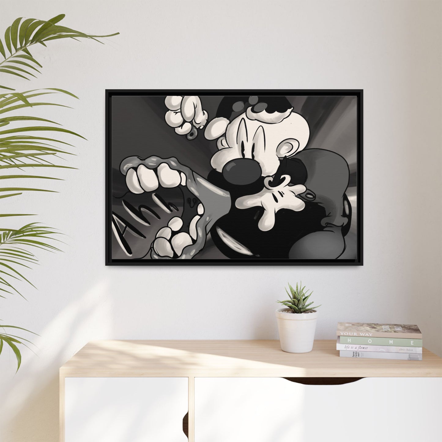 Screaming Circus  Matte Canvas Framed Art — Monochrome Retro Character Print
