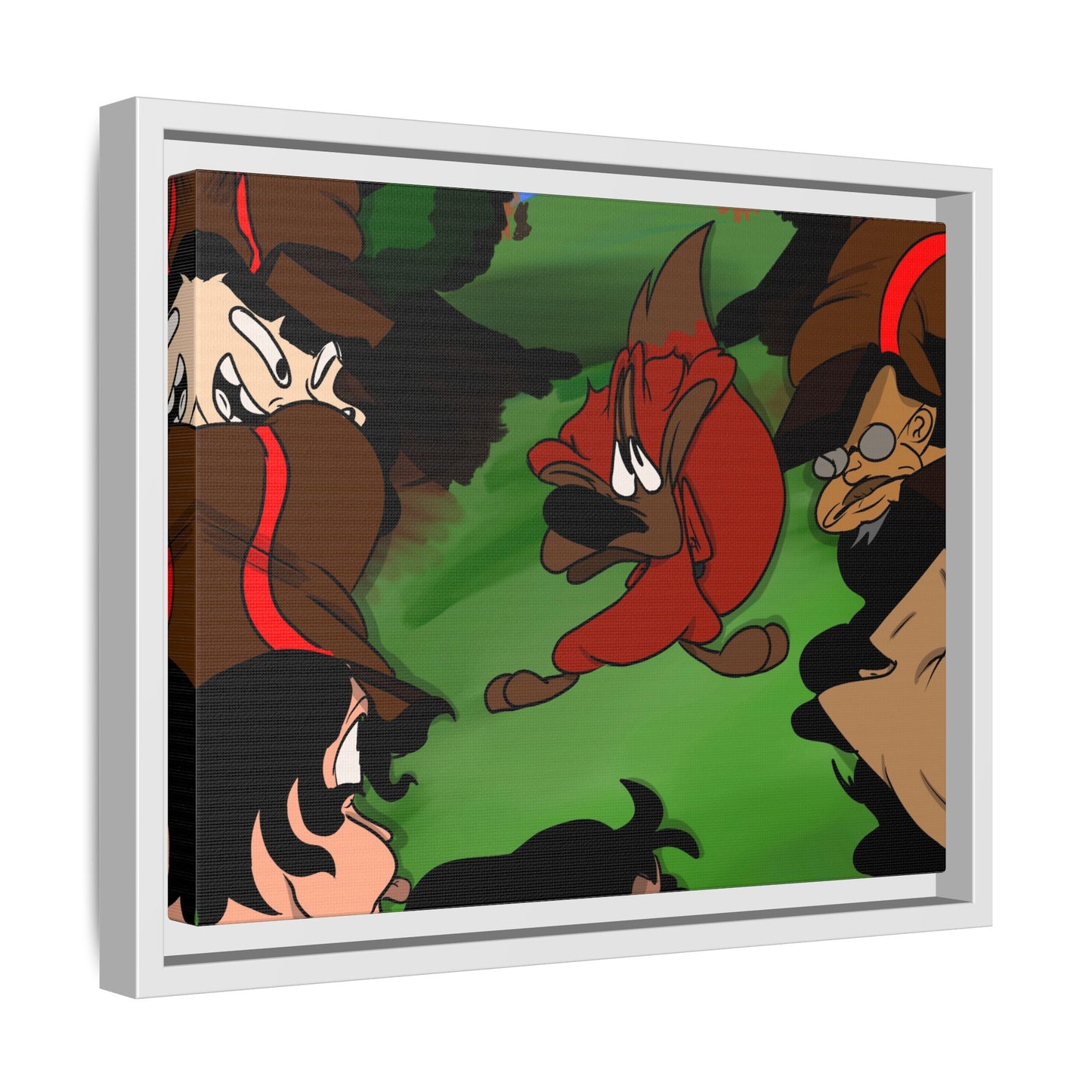 Hunting Season Framed Matte Canvas Art — Vintage Cartoon Band of Pirates Illustration