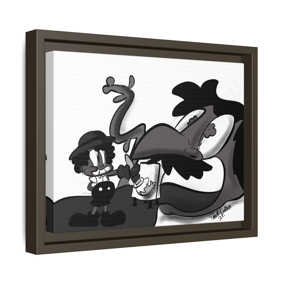 Jack & The Bean Stalk  Matte Canvas Framed Art — Monochrome Retro Character Print