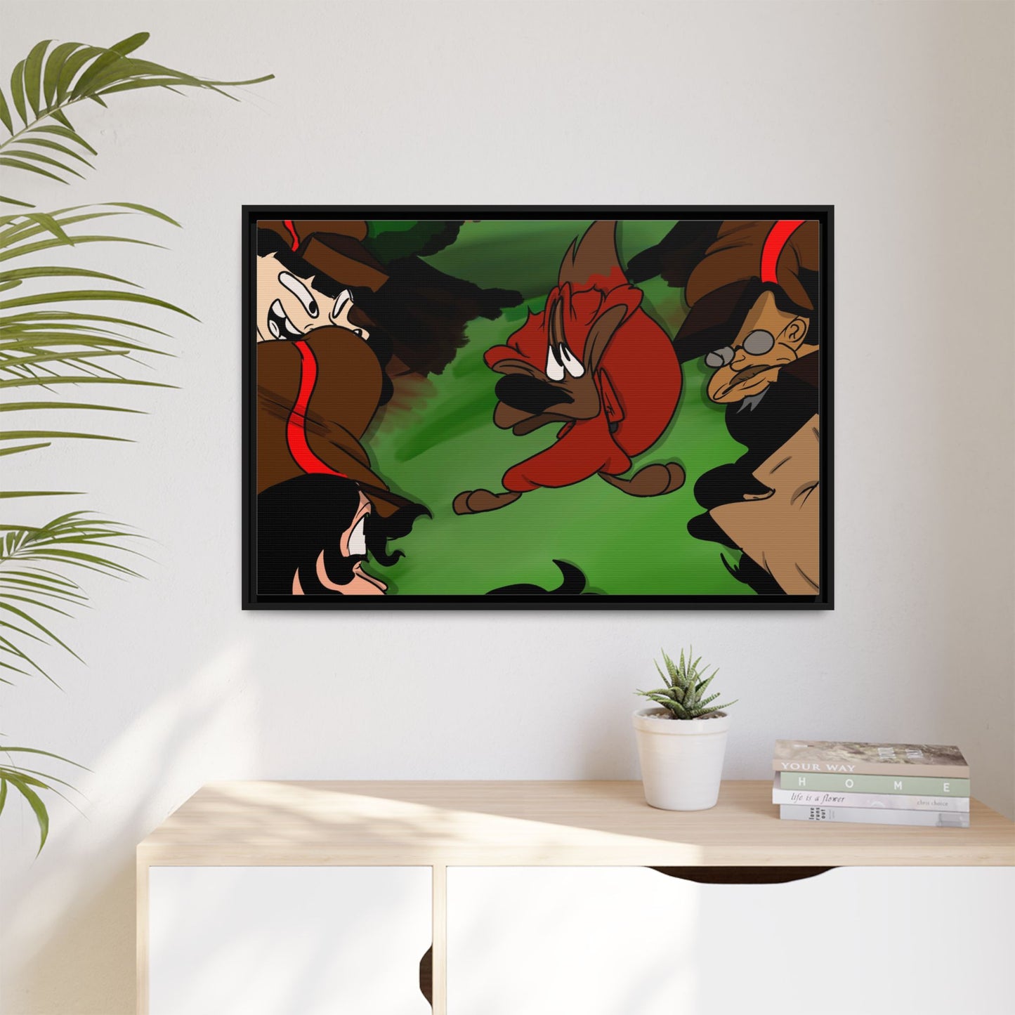 Hunting Season Framed Matte Canvas Art — Vintage Cartoon Band of Pirates Illustration