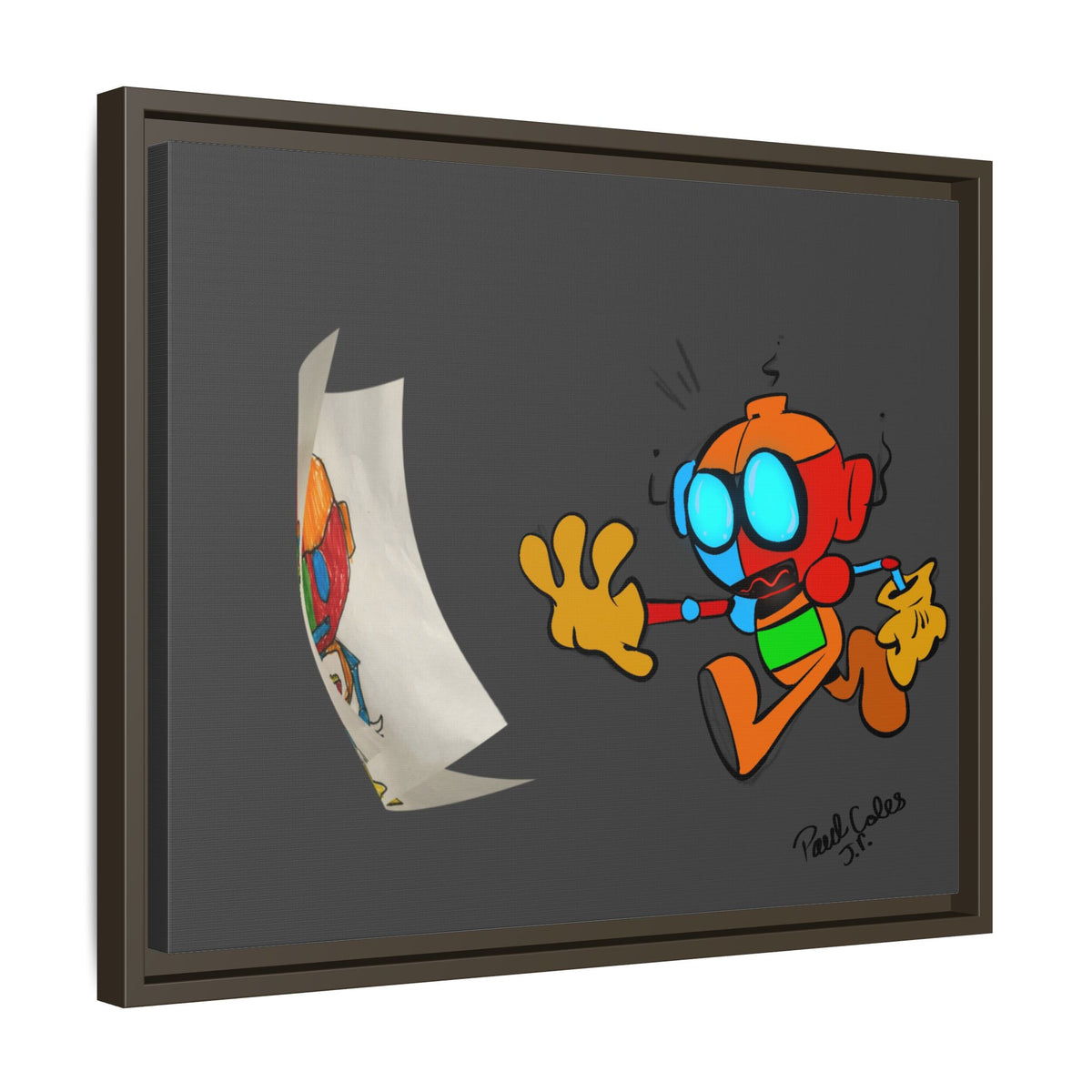 Android  Irony Framed Matte Canvas Art — Colorful Cartoon Robot Print