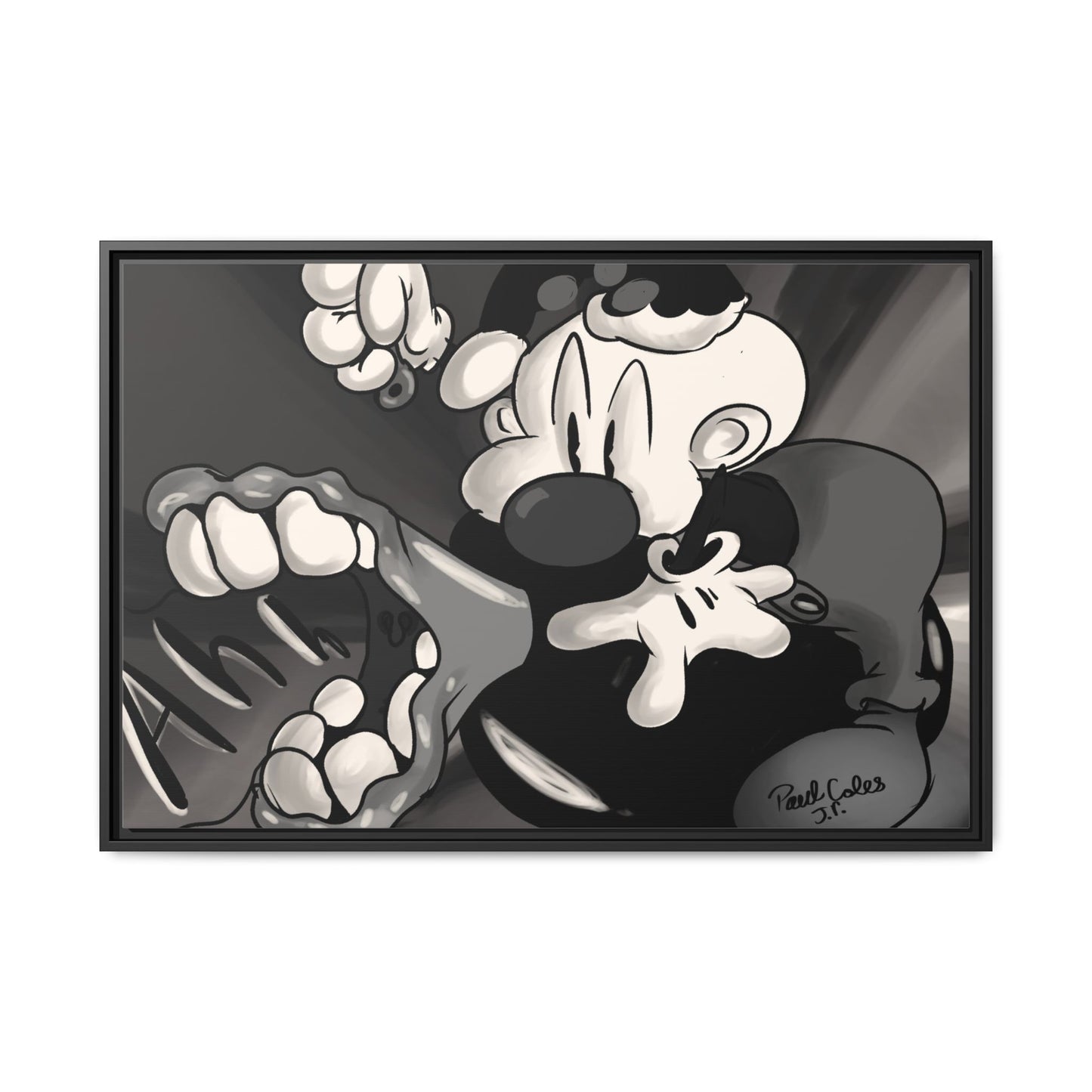Screaming Circus  Matte Canvas Framed Art — Monochrome Retro Character Print
