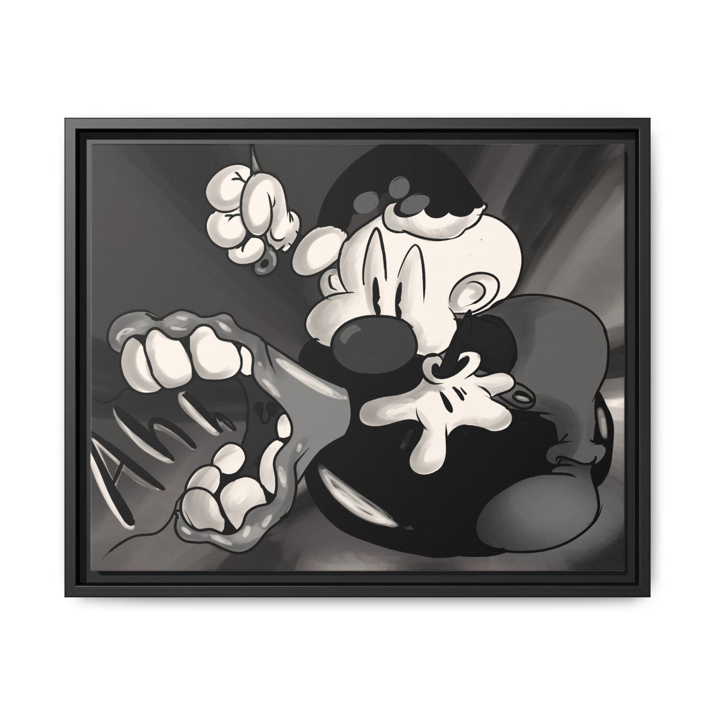 Screaming Circus  Matte Canvas Framed Art — Monochrome Retro Character Print