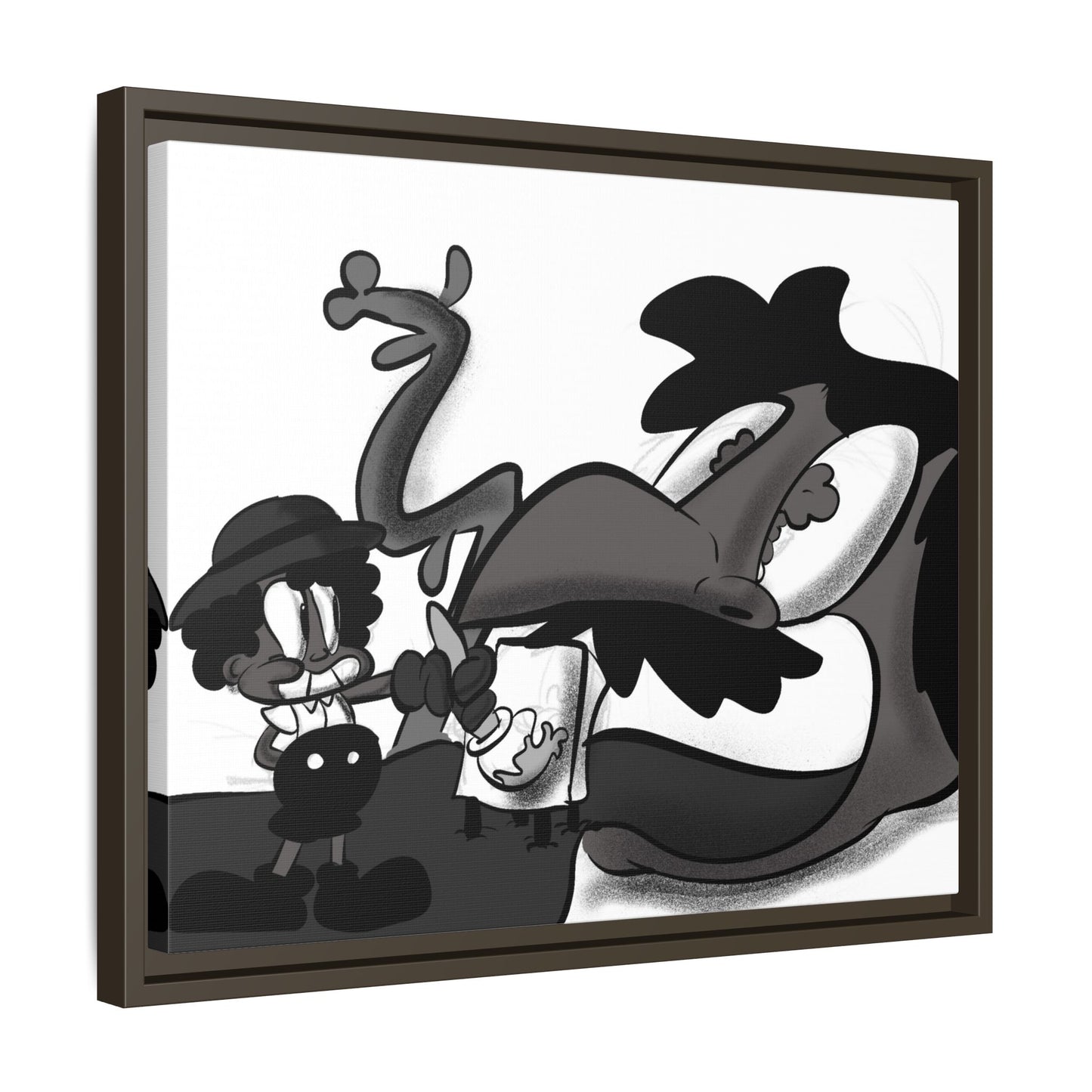 Jack & The Bean Stalk  Matte Canvas Framed Art — Monochrome Retro Character Print