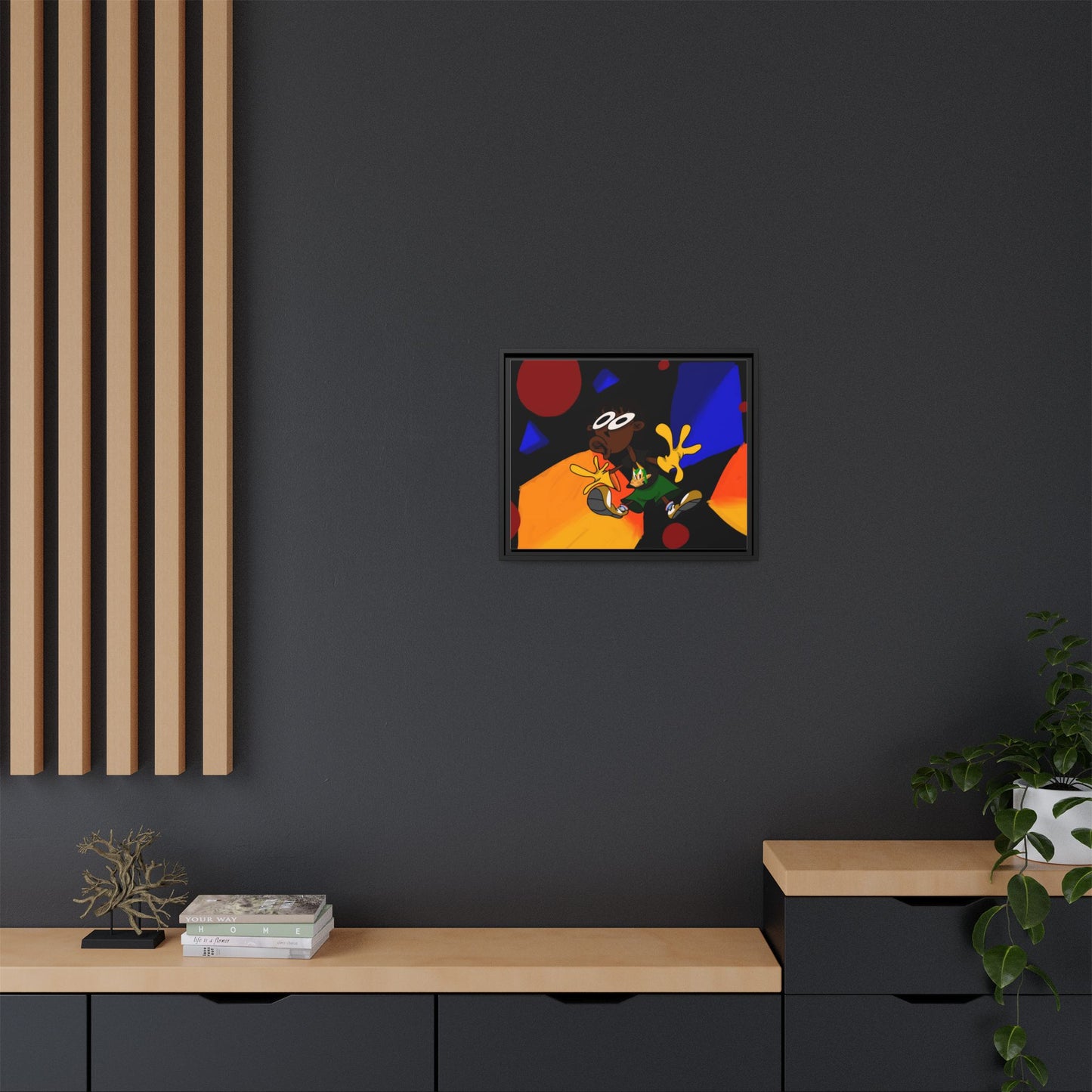Gravity Colorful Cartoon Art Print — Framed Matte Canvas