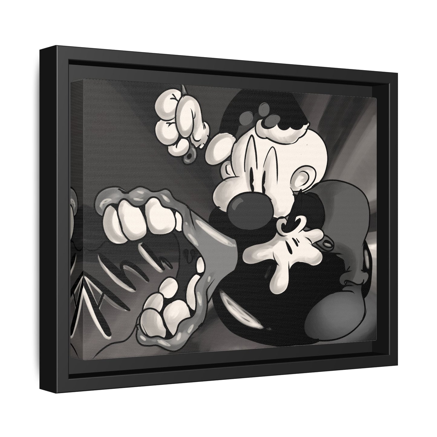 Screaming Circus  Matte Canvas Framed Art — Monochrome Retro Character Print