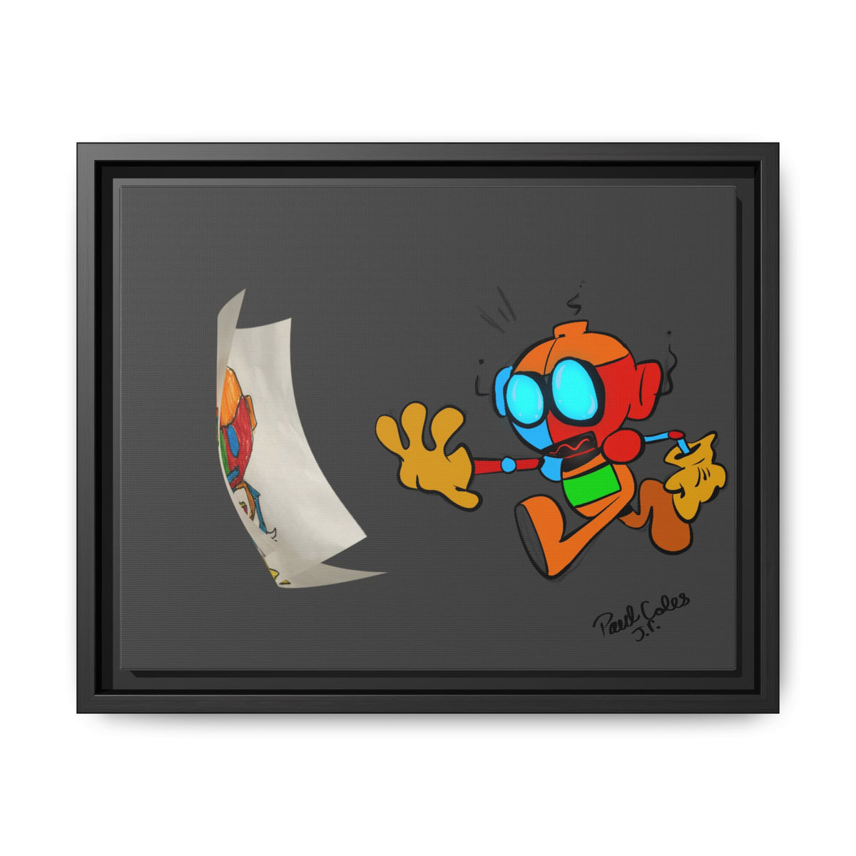 Android  Irony Framed Matte Canvas Art — Colorful Cartoon Robot Print