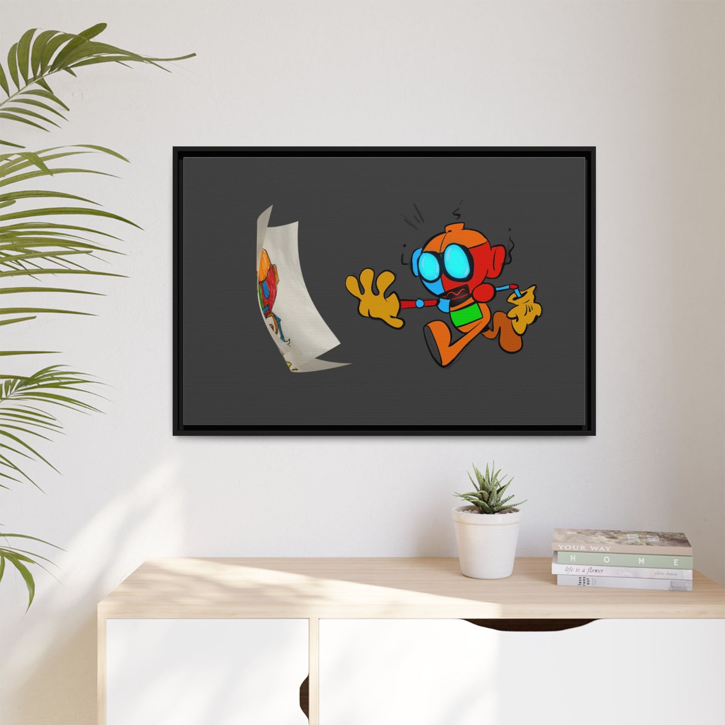 Android  Irony Framed Matte Canvas Art — Colorful Cartoon Robot Print