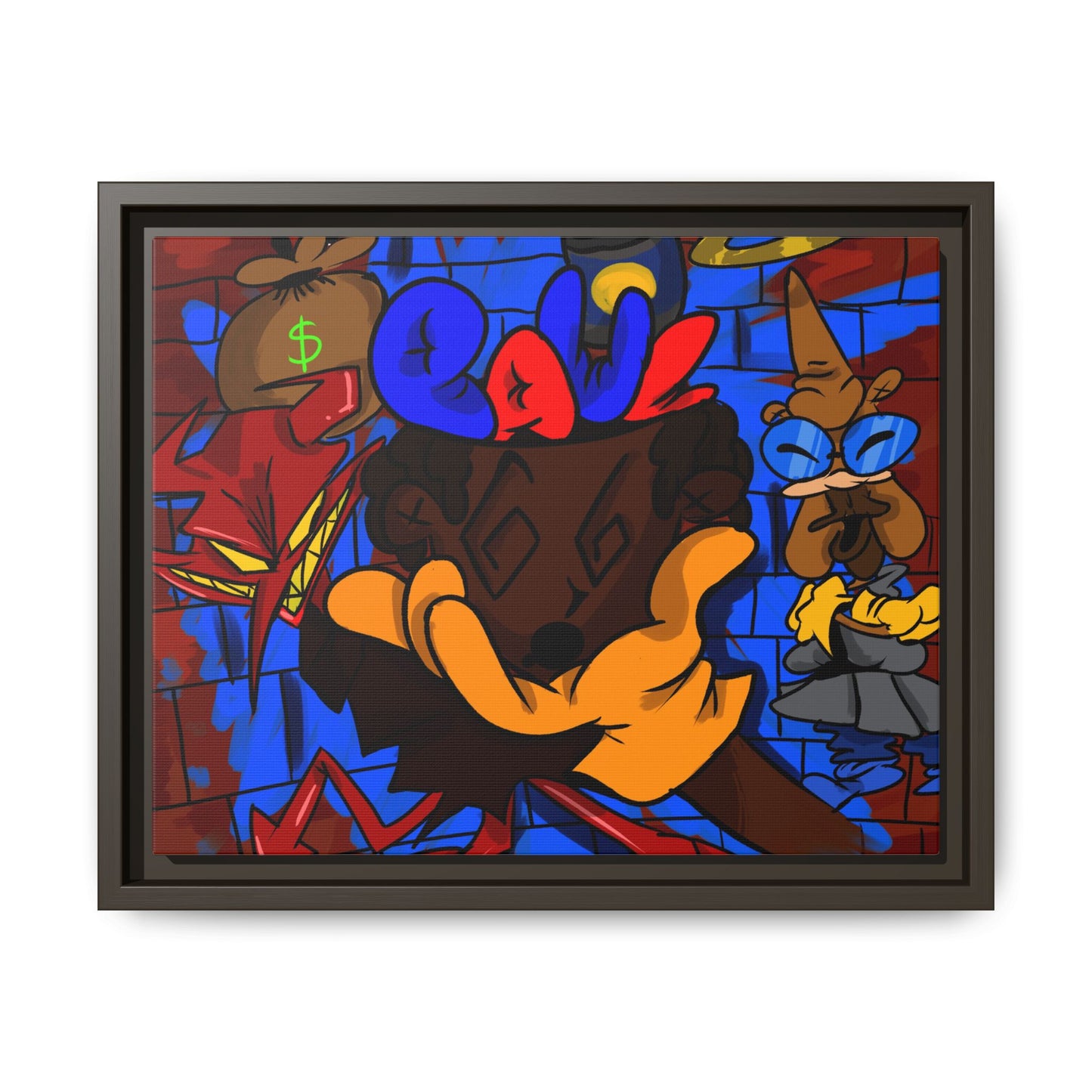 Head Space Hustle Framed Matte Canvas Print — Colorful Urban Graffiti Art