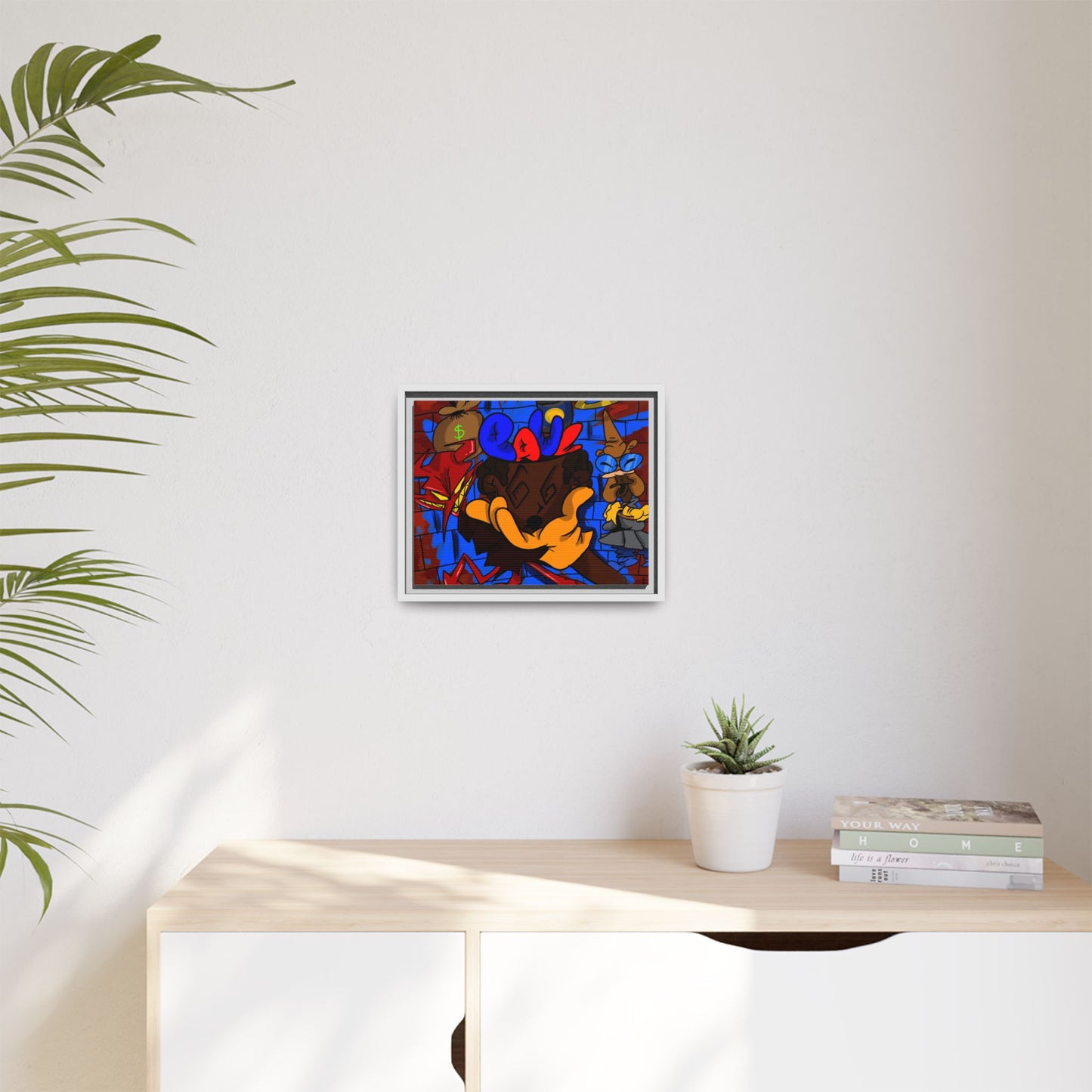 Head Space Hustle Framed Matte Canvas Print — Colorful Urban Graffiti Art