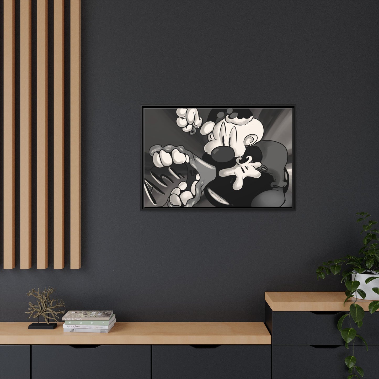 Screaming Circus  Matte Canvas Framed Art — Monochrome Retro Character Print