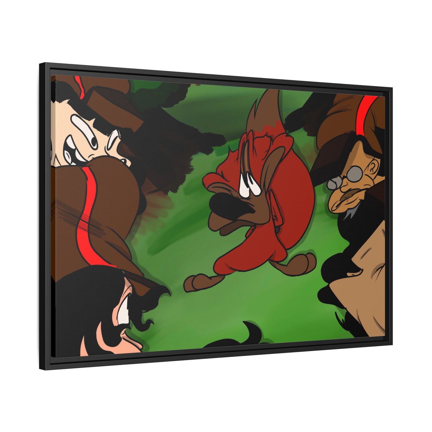 Hunting Season Framed Matte Canvas Art — Vintage Cartoon Band of Pirates Illustration