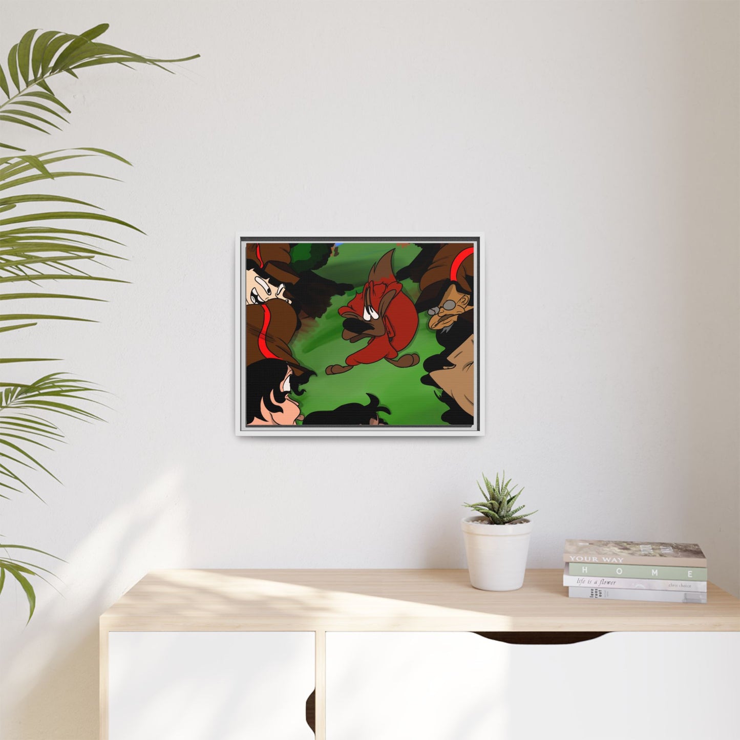 Hunting Season Framed Matte Canvas Art — Vintage Cartoon Band of Pirates Illustration