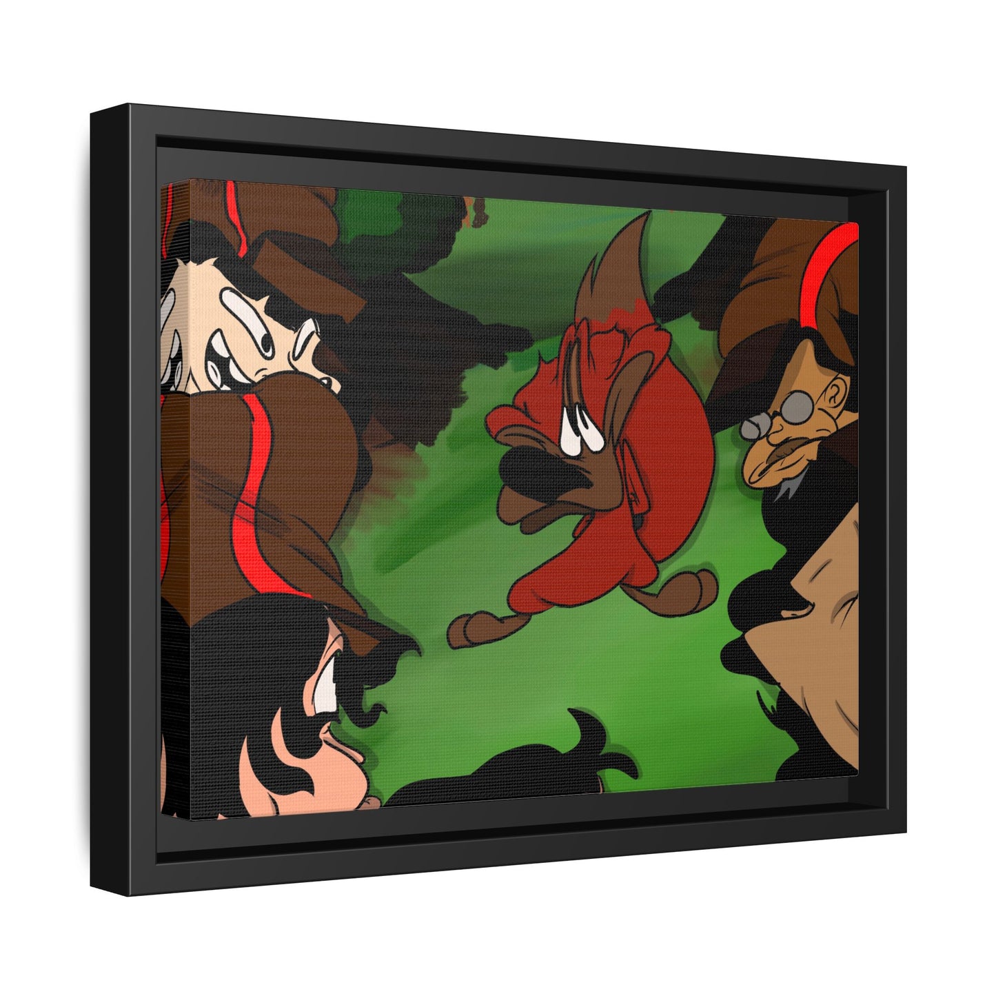 Hunting Season Framed Matte Canvas Art — Vintage Cartoon Band of Pirates Illustration