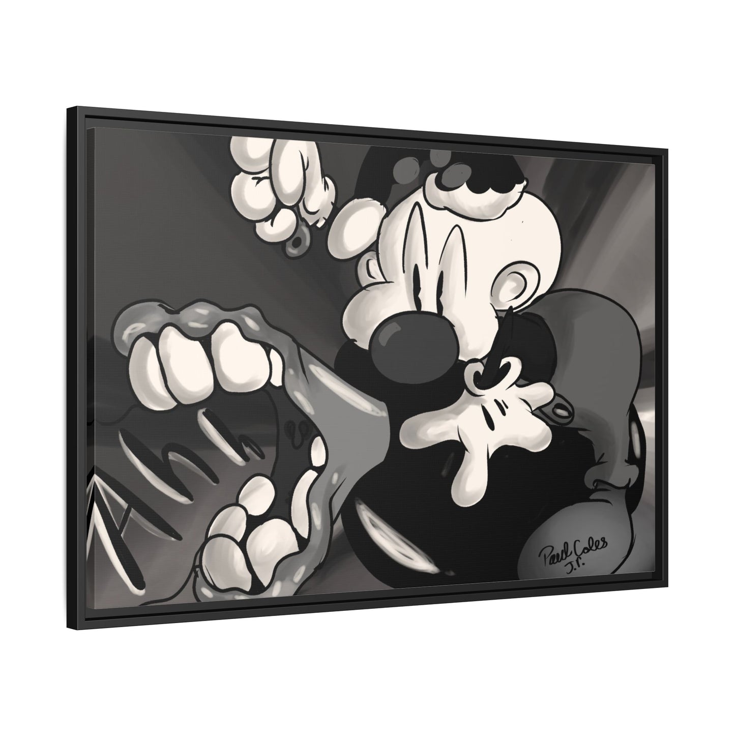 Screaming Circus  Matte Canvas Framed Art — Monochrome Retro Character Print