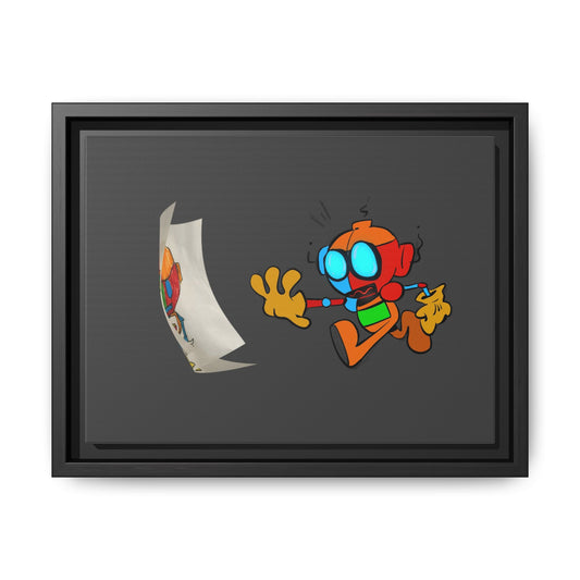 Android  Irony Framed Matte Canvas Art — Colorful Cartoon Robot Print
