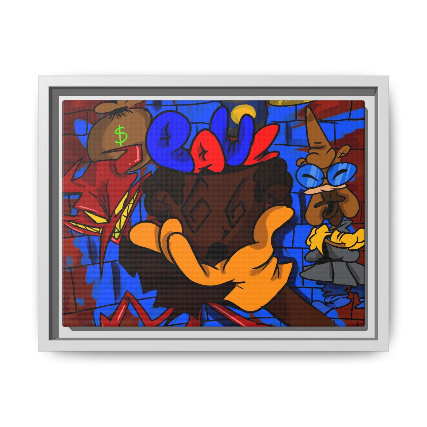 Head Space Hustle Framed Matte Canvas Print — Colorful Urban Graffiti Art