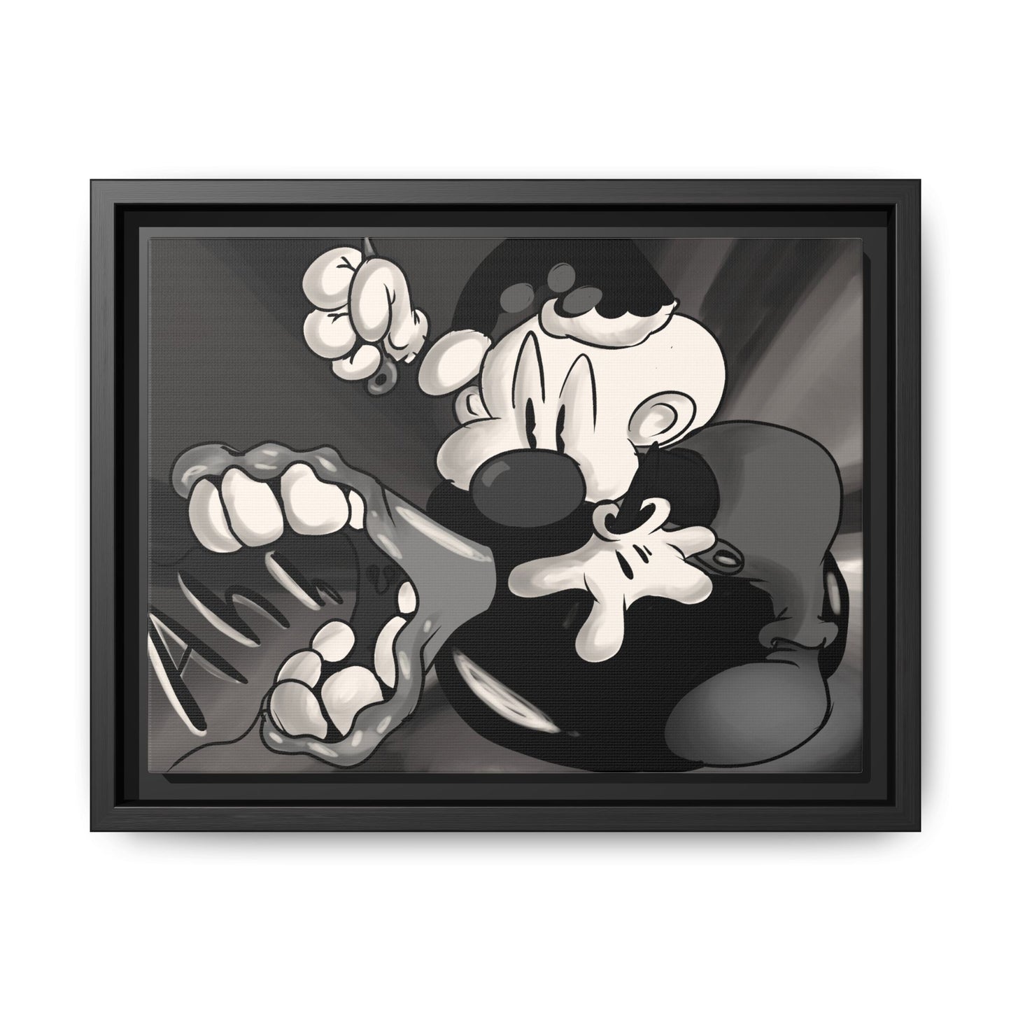 Screaming Circus  Matte Canvas Framed Art — Monochrome Retro Character Print